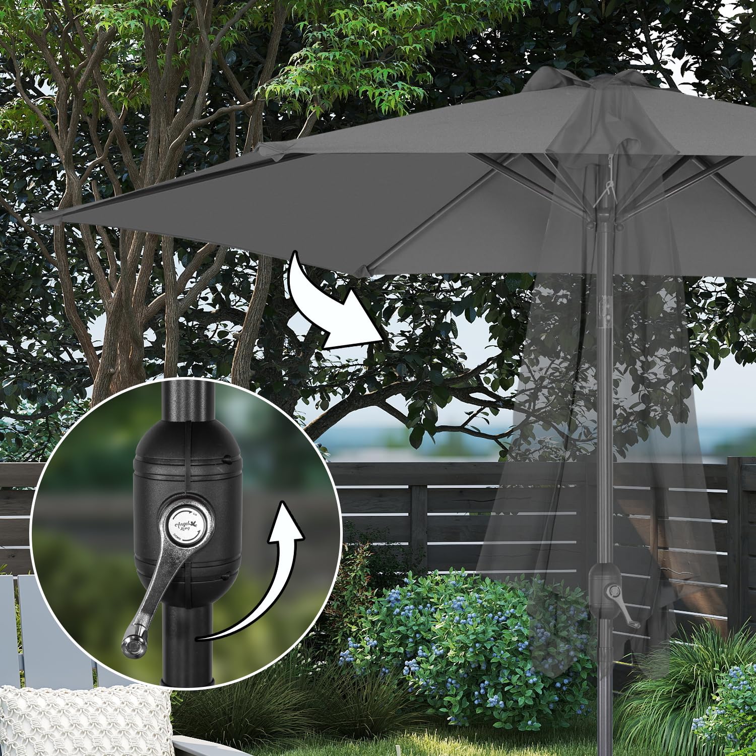 Angel Living 270 cm Parasol Ogrodowy z Mechanizmem Regulacji Nachylenia – Parasol do Ogrodu, na Patio, Taras i Balkon