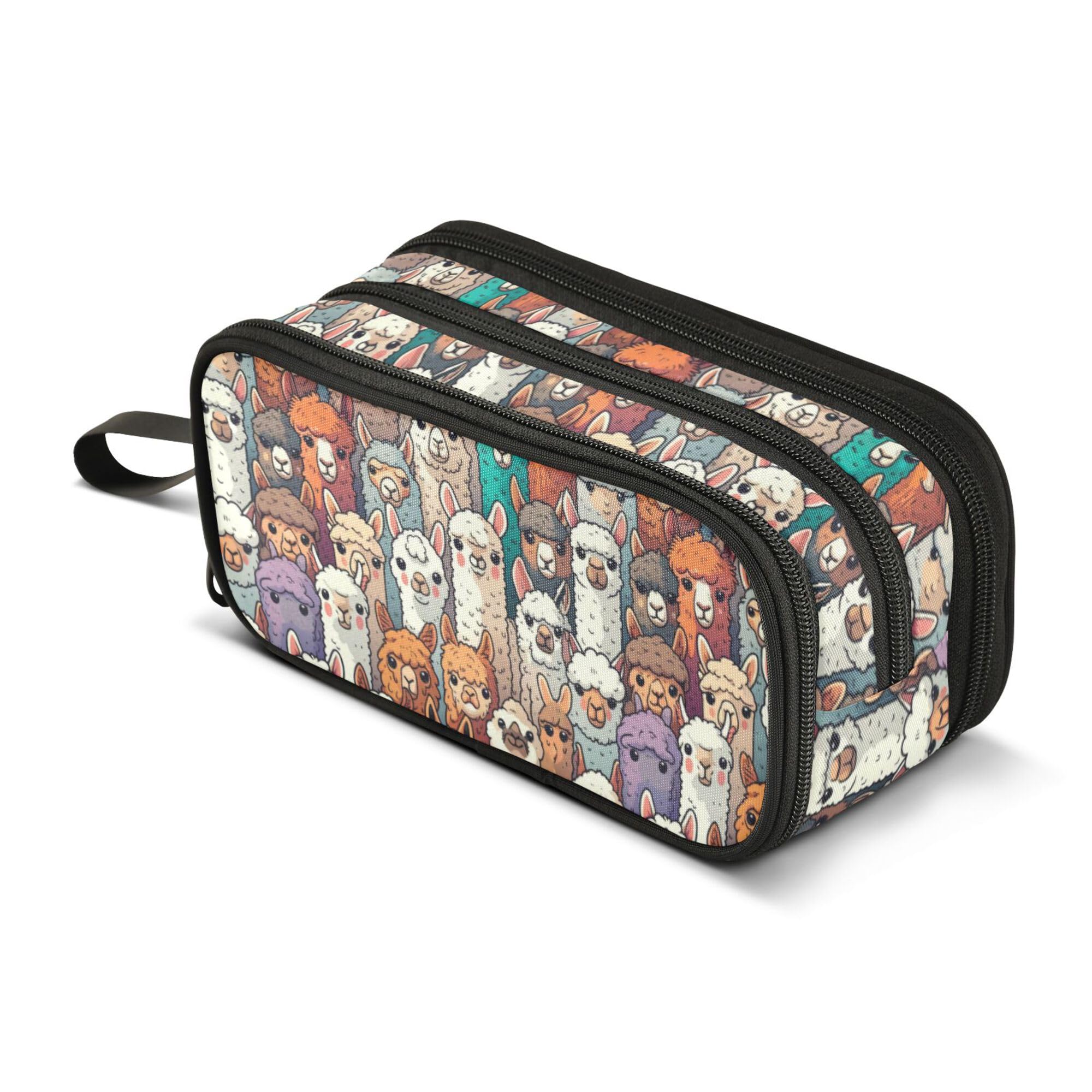 Large Pencil Case, Big Capacity Pencil Bag Pen Pouch Holder 3 Compartments,Alpaca Llama Animal Face School Office Supplies Stationery Makeup Bag Storage Organizer for Students Girls Boys Women Men — image 1