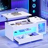 Itaar 39.4 Lift Top Coffee Table with 2 Drawers, Modern LED Coffee Tables for Living Room, Coffee Table with Glass Storage Cabinet, White