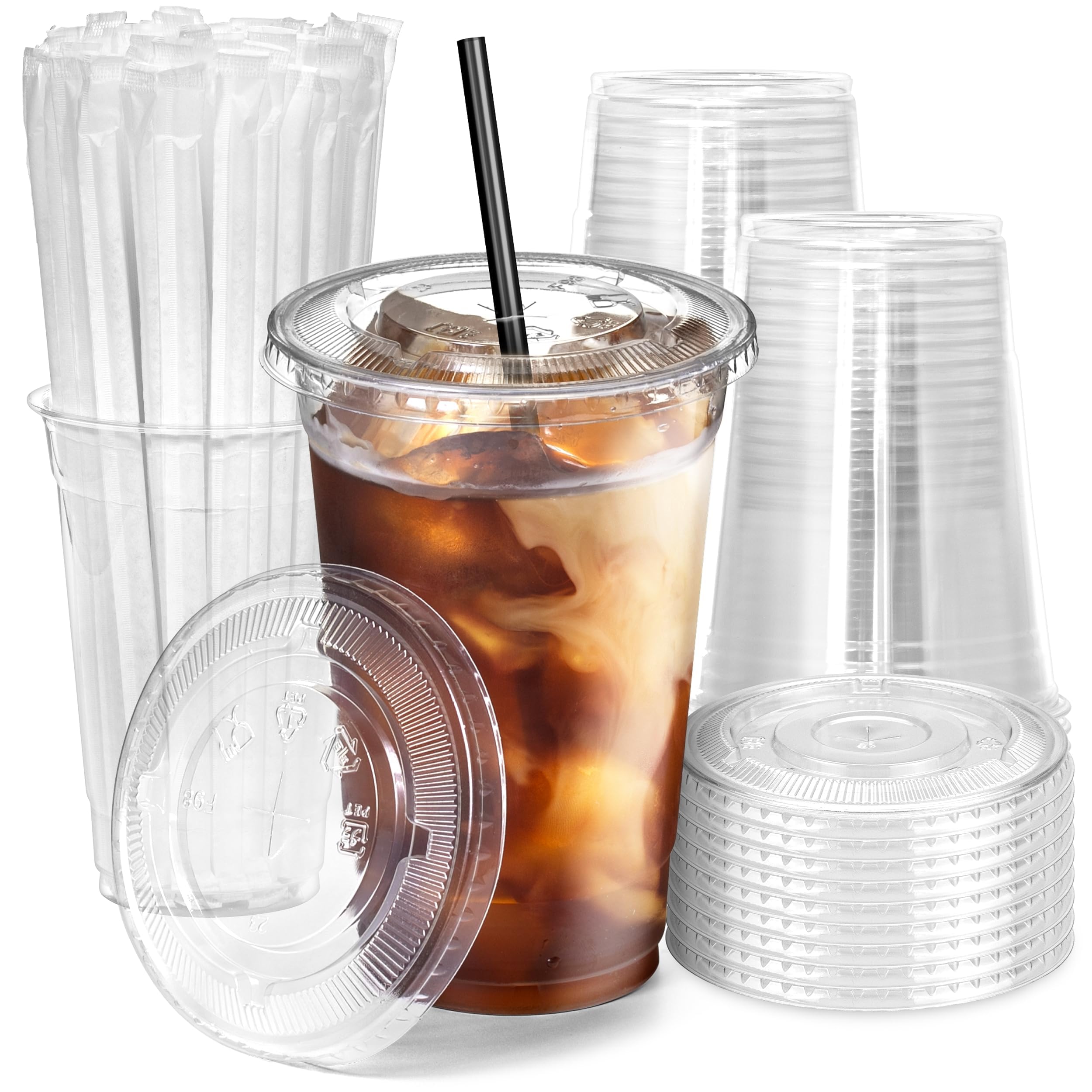 Fit Meal Prep 20 oz Plastic Cups with Black Straws
