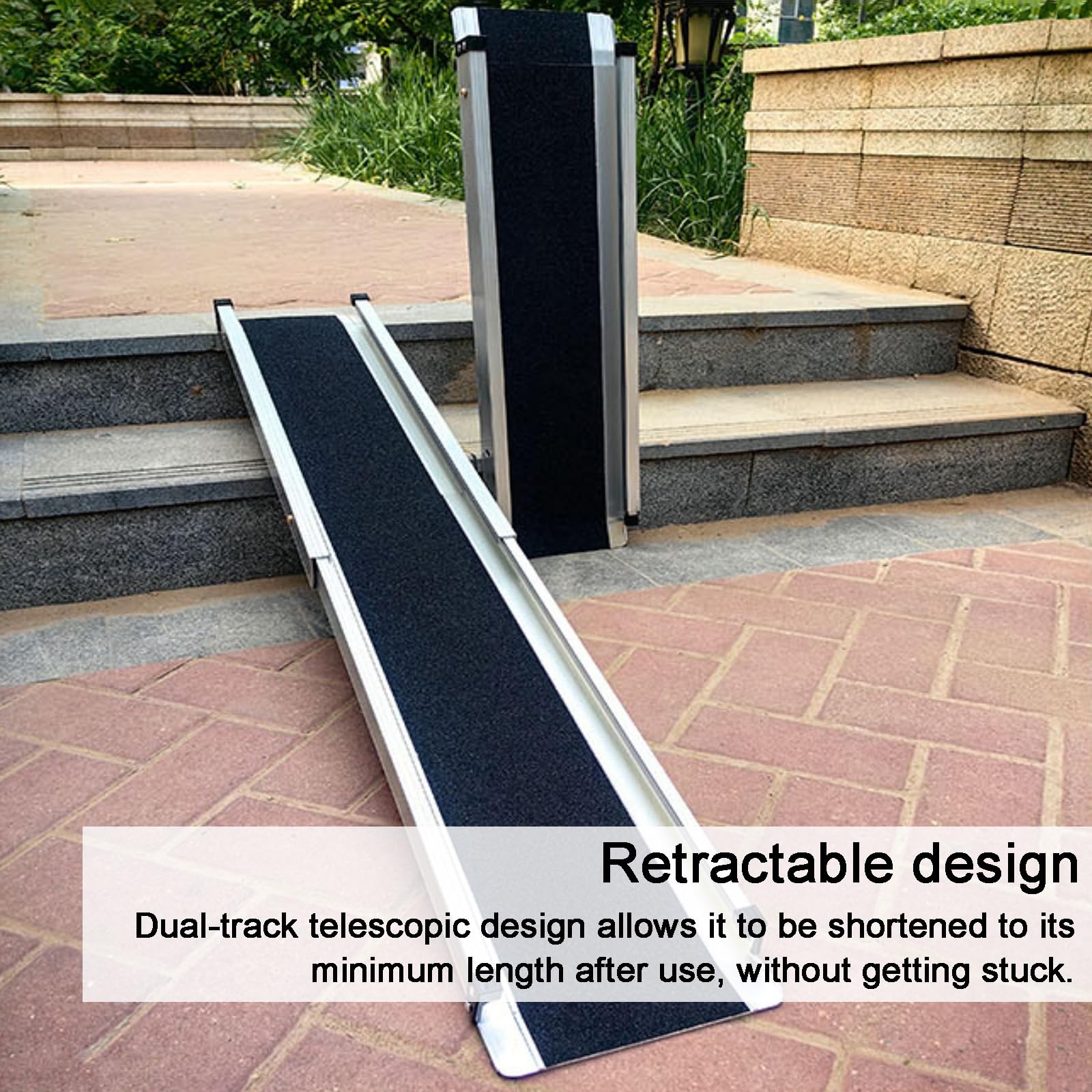 2 Rampas para Silla de Ruedas, Rampa de Transición Telescópicas, con Bolsa de Almacenamiento, Capacidad de 300 kg, para Escalones, Escaleras y Entradas(121cm/47.6in)