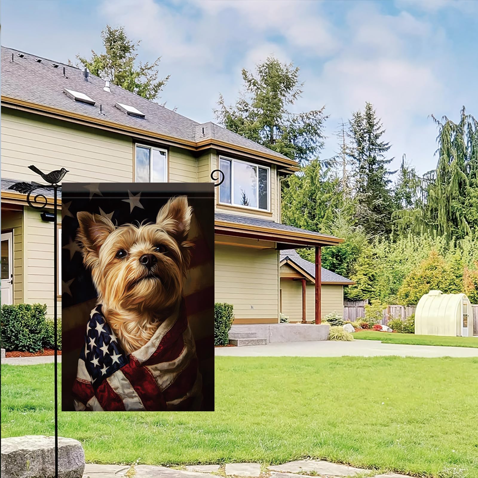 Starlit Patio Patriotische Gartenflagge Mit Yorkie-Hund – 30,5 X 45,7 Cm, Doppelseitig, Für 4. Juli Und Feiertage