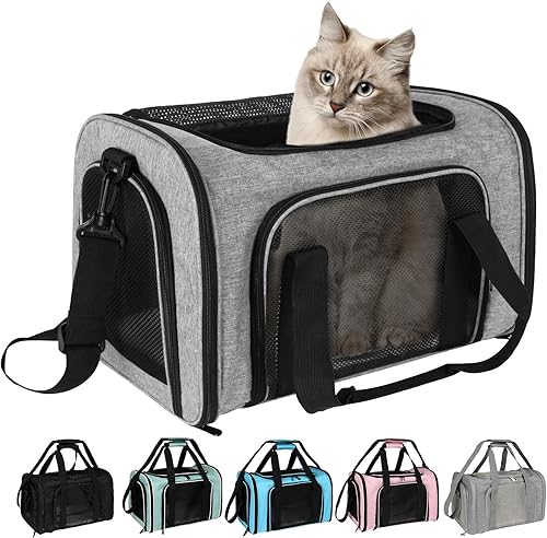 Top tasta Transportador de mascotas para gatos pequeños, medianos y grandes, transportador de lados suaves, portátil, plegable, aprobado por