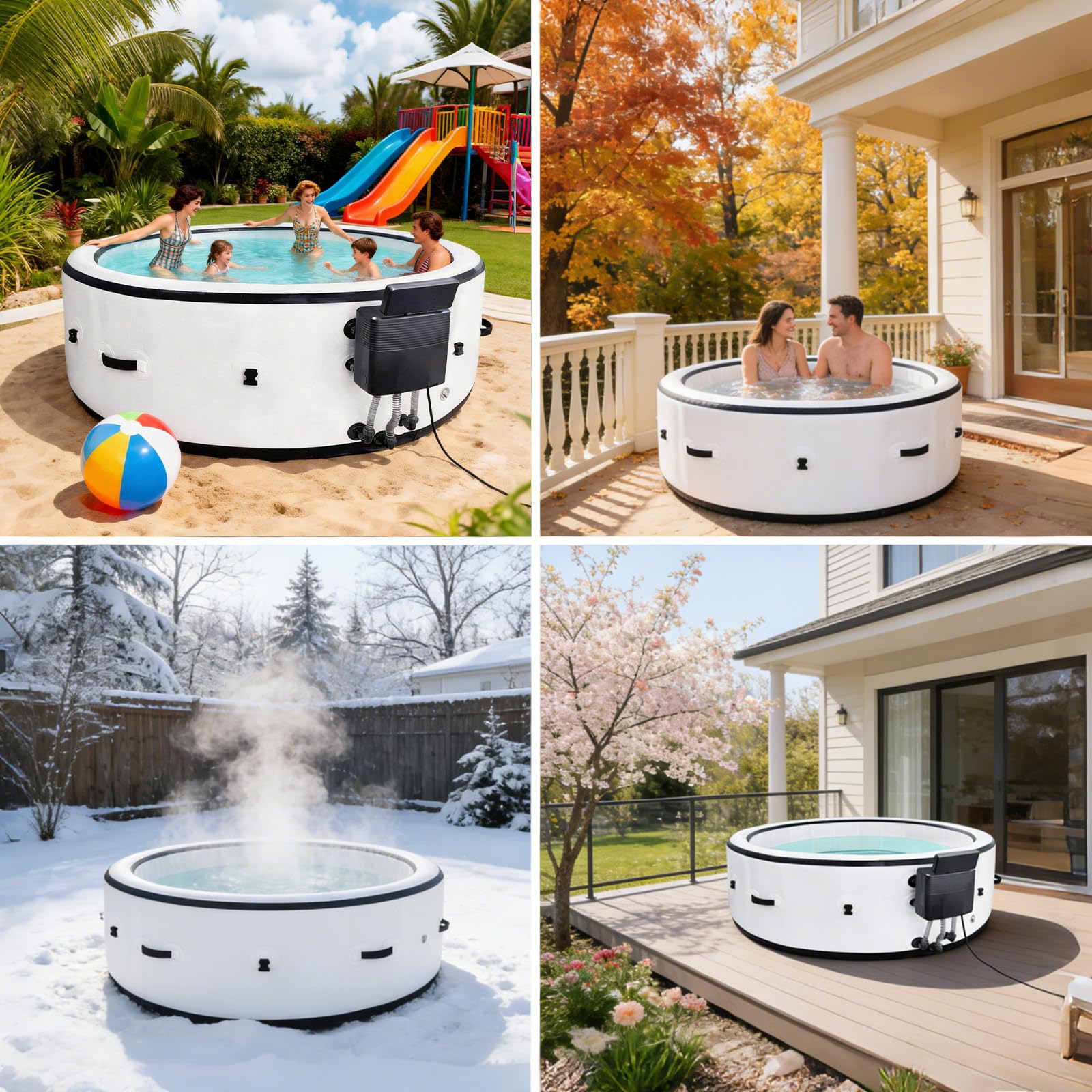 Vasca idromassaggio gonfiabile per 4-6 persone, temperatura massima 40 °C/104 °F, 150 getti d'aria, spa portatile con riscaldatore, per patio e giardino, relax all'aperto