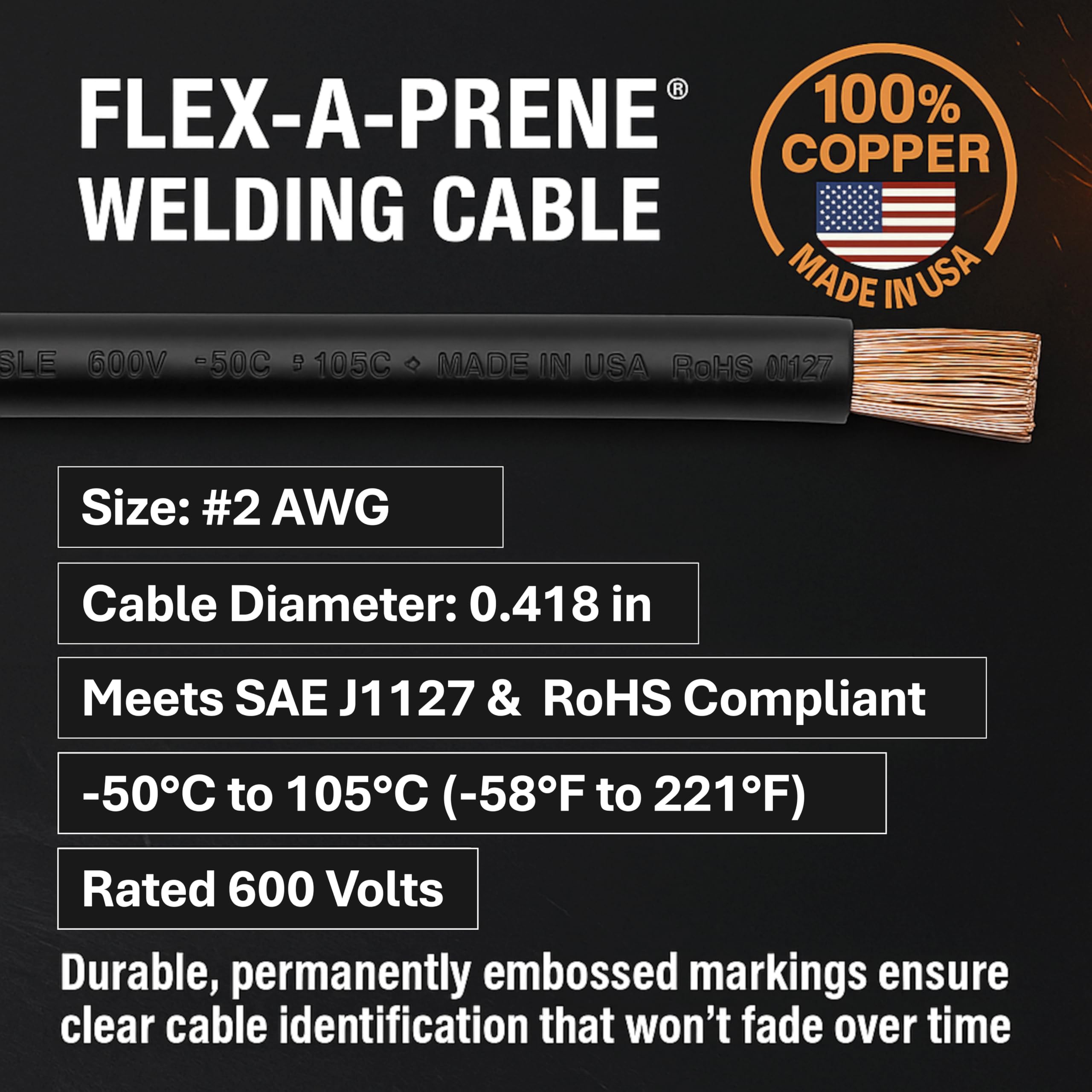 Abrazadera de suelo de soldadura de 200 Amp – cable #2 AWG