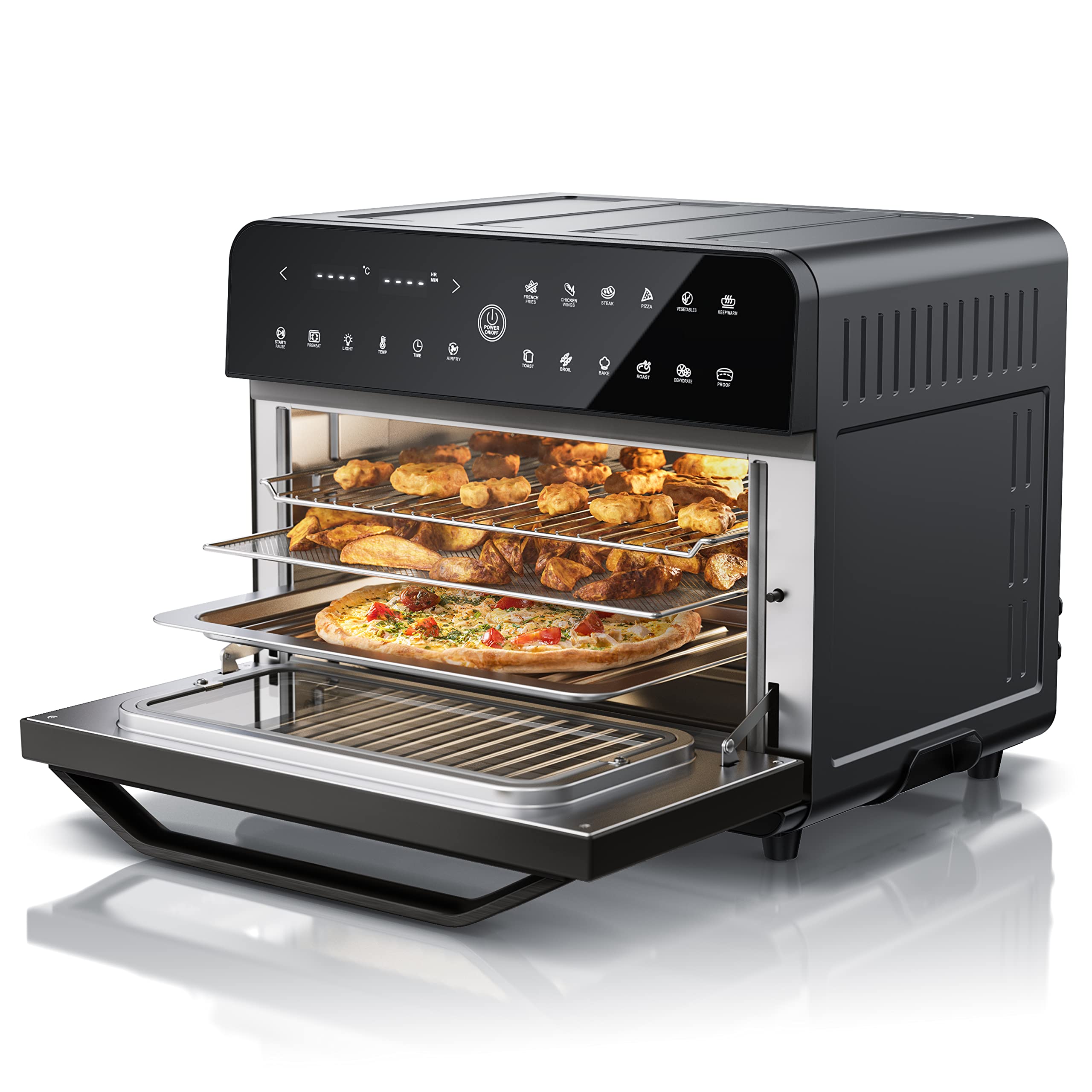 Arendo - Heißluftfritteuse 25 Liter Edelstahl - Multifunktionsofen - mini Backofen - Aerofryer - 1800 Watt - Inkl. Backblech, Dörrblech, Ofenrost, Frittierkorb - BPA-frei