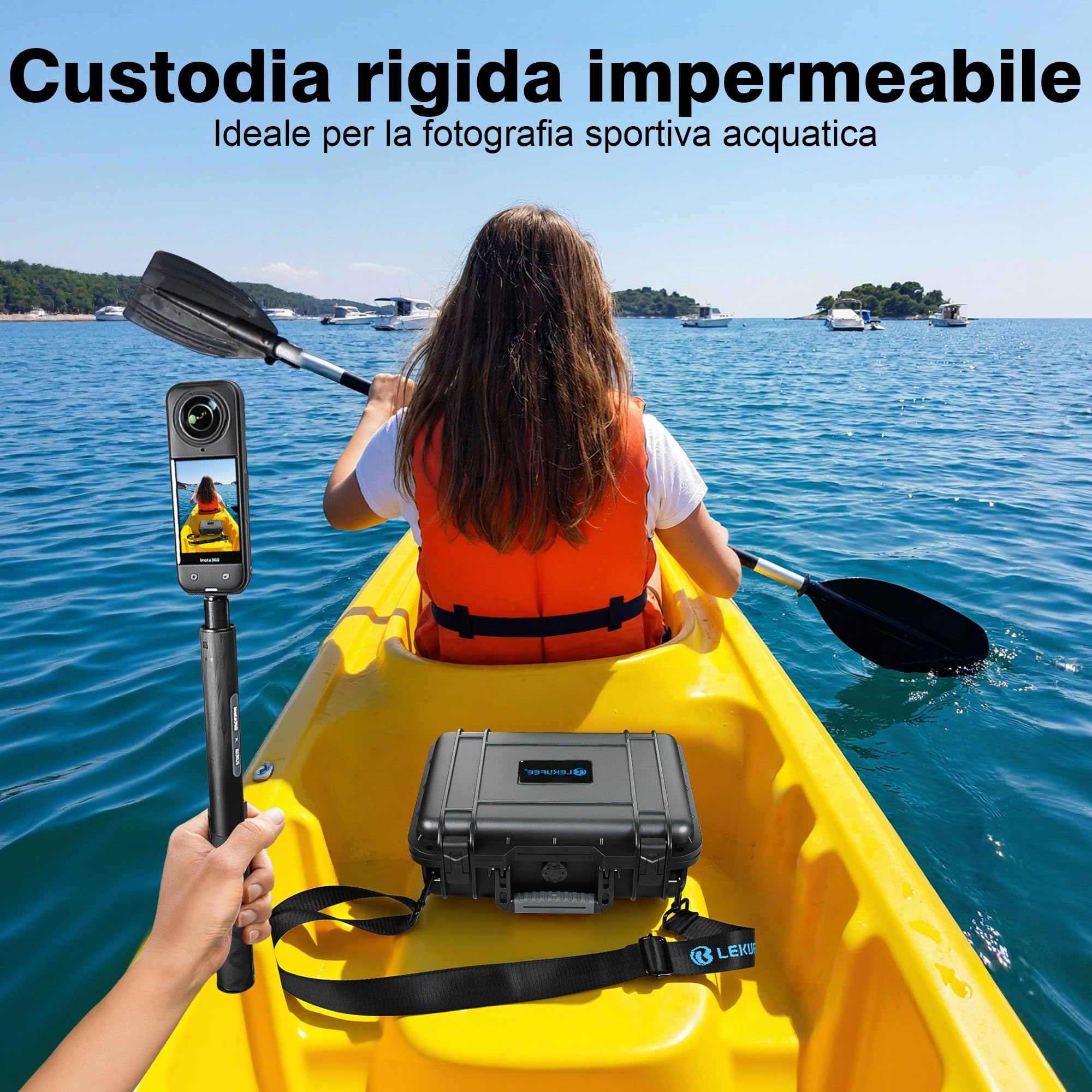 LEKUFEE Custodia Rigida da Viaggio Impermeabile per Insta360 X5, Insta360 X4 Air, Insta360 X4, Insta360 X3 Action Camera, 4 Batterie, Trasmettitore Mic Air e Altri Accessori (Solo Custodia)
