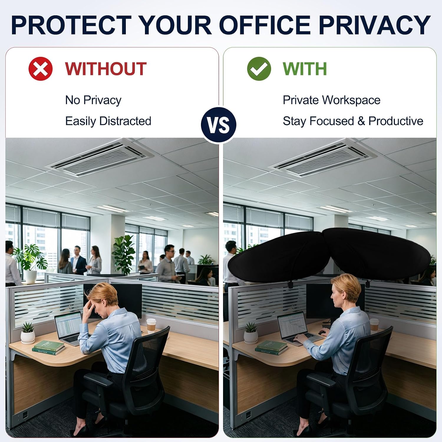 Adjustable Office Cubicle Shade, Standard Desk Privacy Canopy, Blocks Light