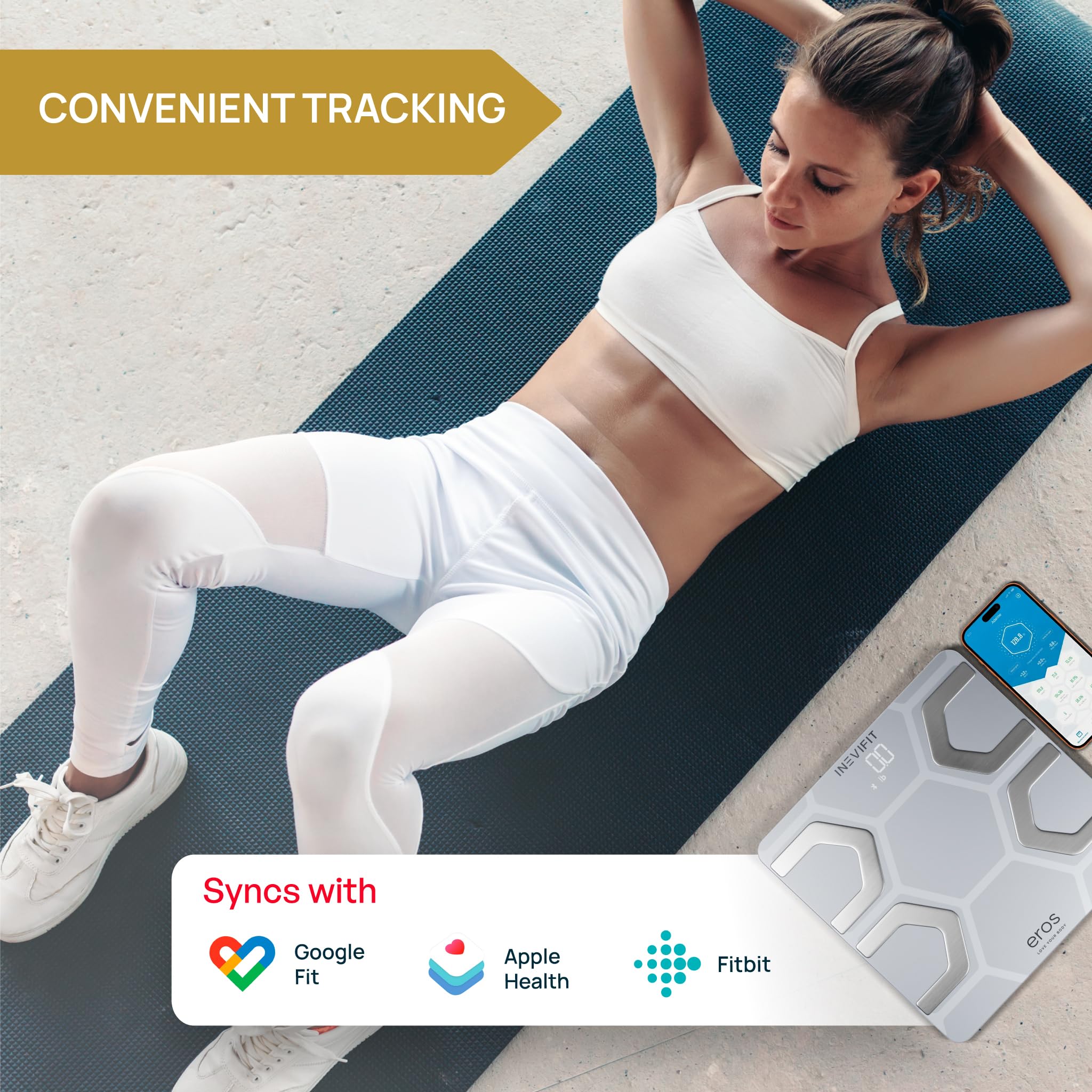 INEVIFIT EROS Bluetooth Bilancia grasso corporeo Smart BMI Analizzatore digitale del corpo ad alta precisione per bagno bianco grande piattaforma 11.8 "x11.8"