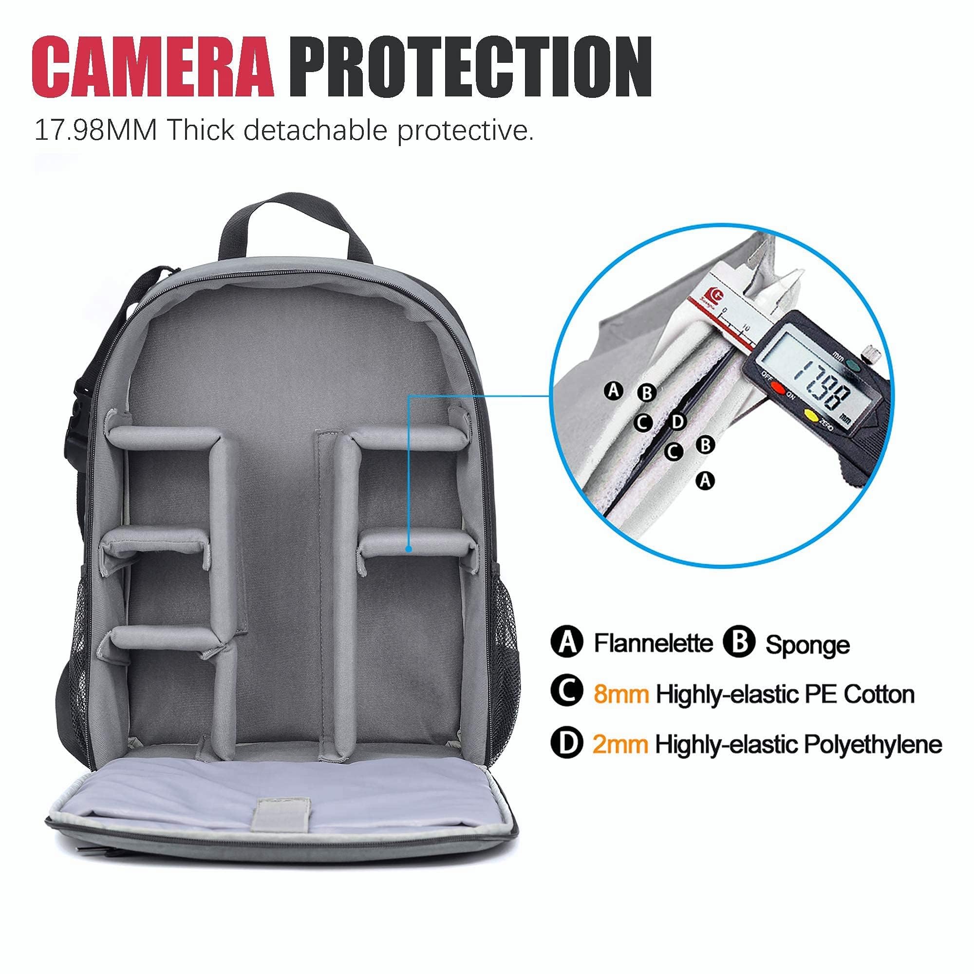 Cwatcun Zaino per Fotocamera Zaino Fotografico Impermeabile Borsa per Fotocamera Professionale per DSLR/SLR Mirrorless, Compatibile con Fotocamera Sony Canon Nikon e Accessori(2.0 Grigio, S)