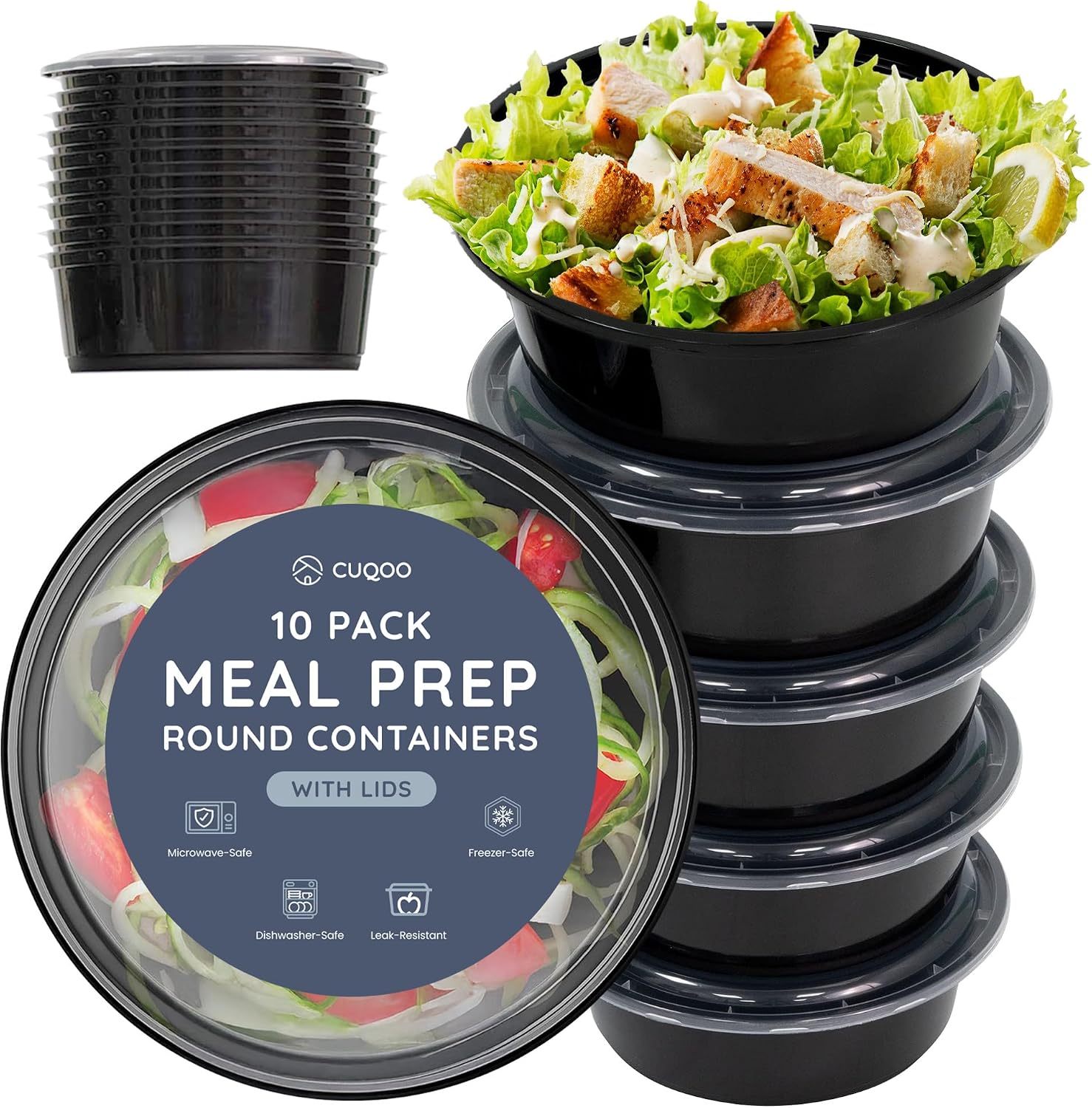 CUQOO 10 Pack Meal Prep Containers Round - Reusable BPA-Free Food-Safe Containers with Lids, Freezer, Microwave & Dishwasher Safe for Meal Plan, Portion Control & Batch Cooking