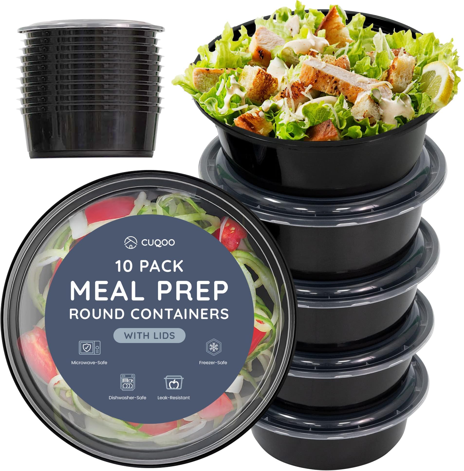 CUQOO Meal Prep Containers – 10 Pack Round Food Storage Boxes with Lids – Reusable, BPA-Free, Stackable, Microwave, Freezer & Dishwasher Safe