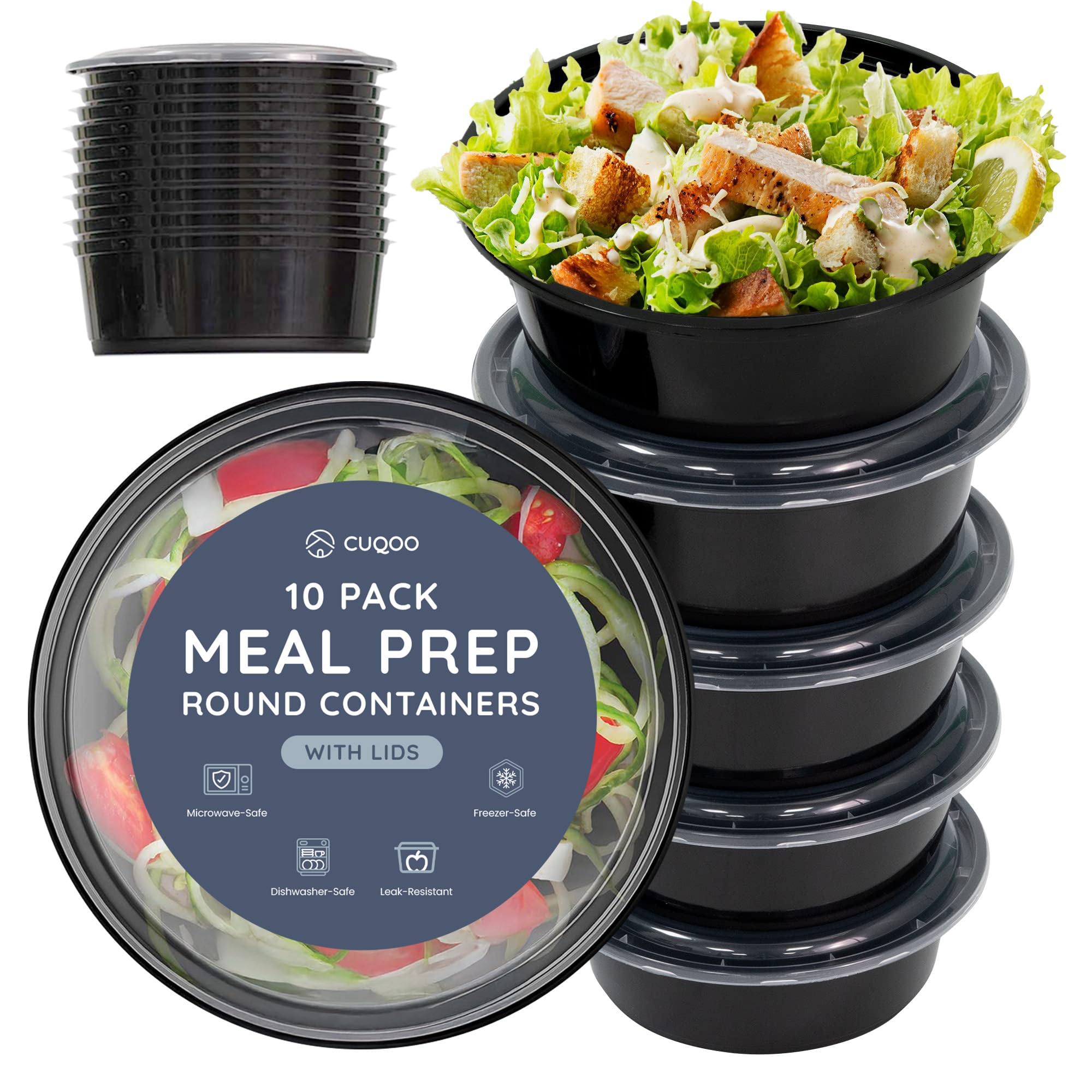 CUQOOMeal Prep Containers – 10 Pack Round Food Storage Boxes with Lids – Reusable, BPA-Free, Stackable, Microwave, Freezer & Dishwasher Safe