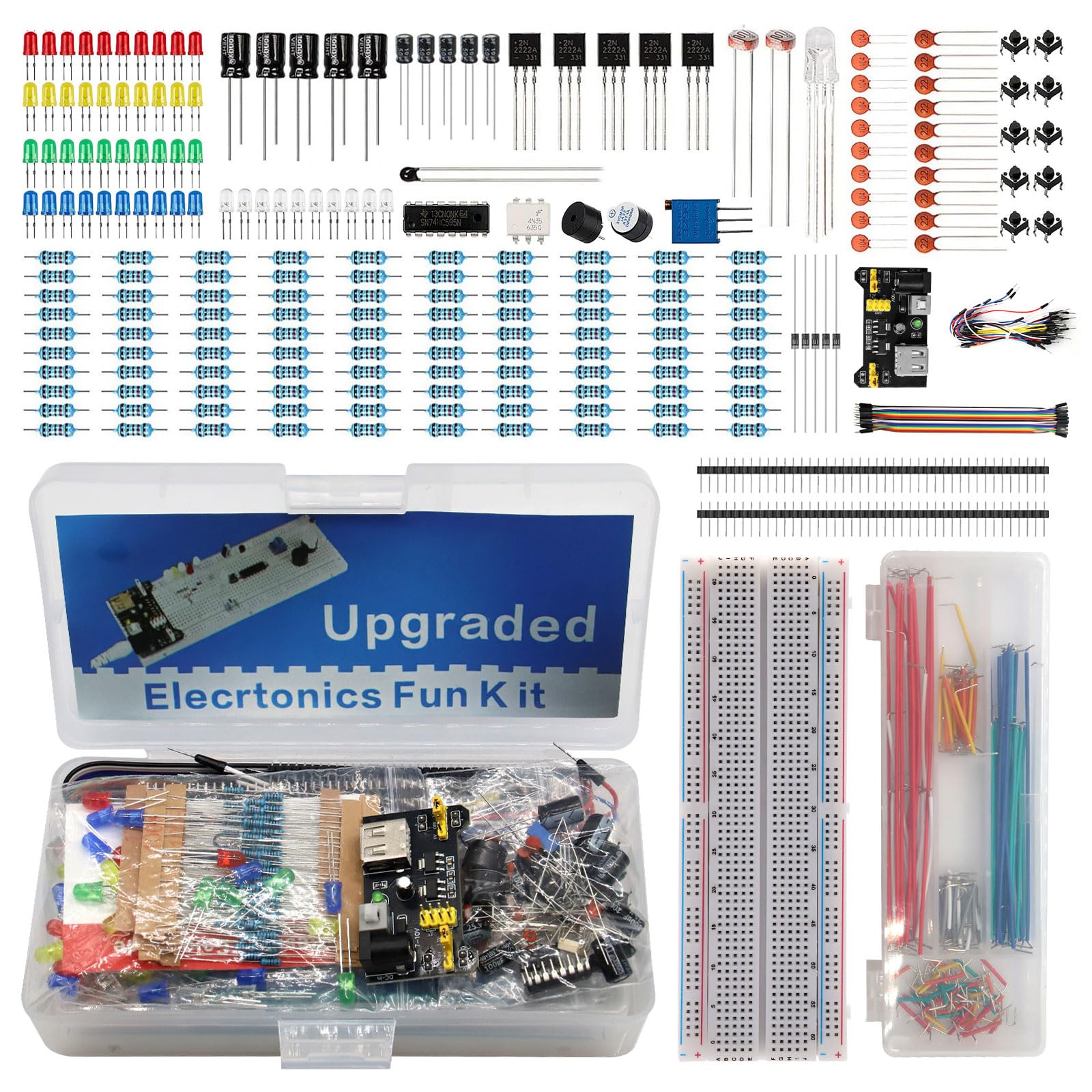 Starter kit per Componenti Elettronici con 830 fori Breadboard Transistor Resistenza Condensatori Cicalino LED Cavo Resistore LED Diversi Componenti Compatibile con Arduino con Raspberry Pi
