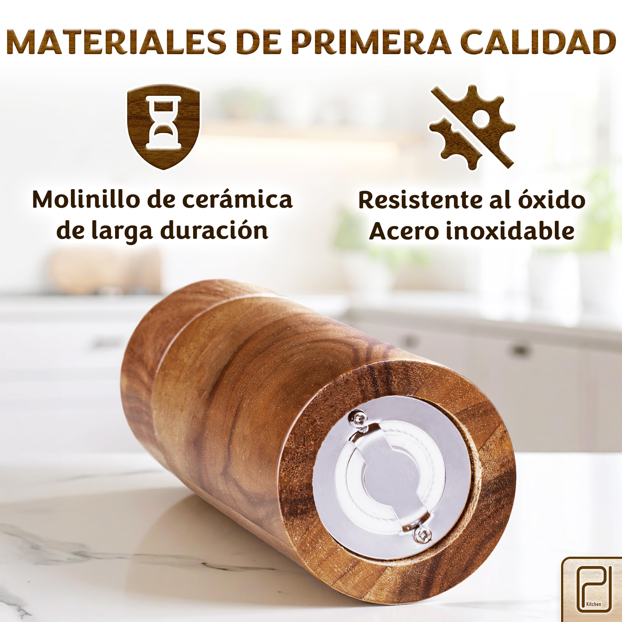 Juego de molinillos de sal y pimienta prémium - 28 g, molinillos de madera maciza deacacia - Molinillos manuales de sal gruesa y pimienta recargables - Moderno/rústico