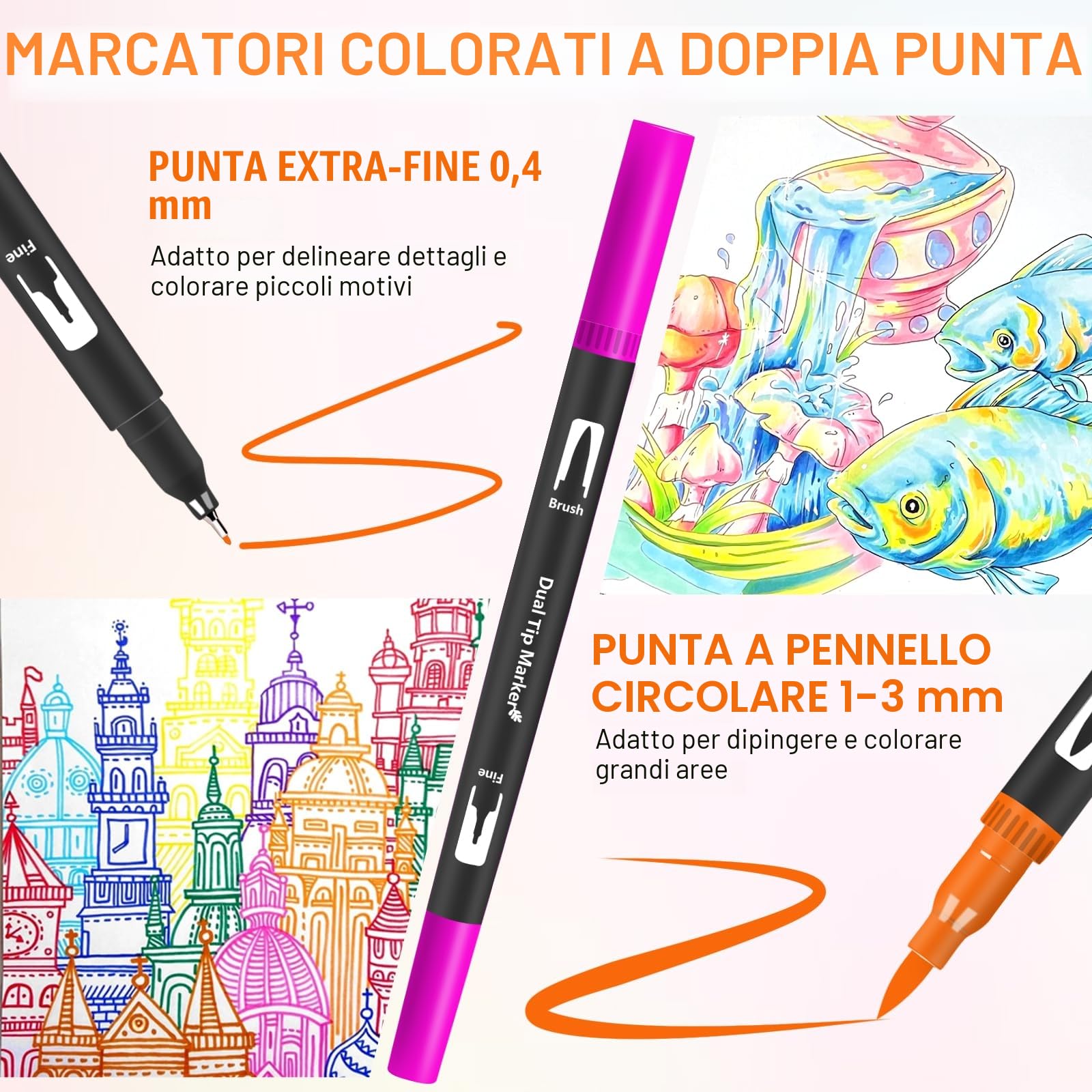 Lyuvie 158 Colori Pennarelli Punta Fine-Set Pennarelli Doppia Punta Brush Pen Lettering con custodia Nera,Pennarelli Acquerellabili per Adulti Bambini Disegni Colorare Lettere Pasqua Natale