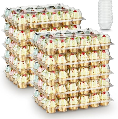 (24 paquetes x 10 juegos) Soportes apilables para cupcakes con 240 forros para cupcakes, soportes de plástico para 24 cupcakes, recipientes de tapa disponible en Yaxa Guatemala