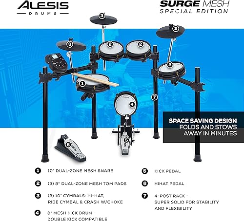 Miniatura 2 de Alesis Drums Surge Mesh SE Kit and Drum Essentials - Juego de batería eléctrica con conectividad USB MIDI, trono de batería y auriculares en la oreja