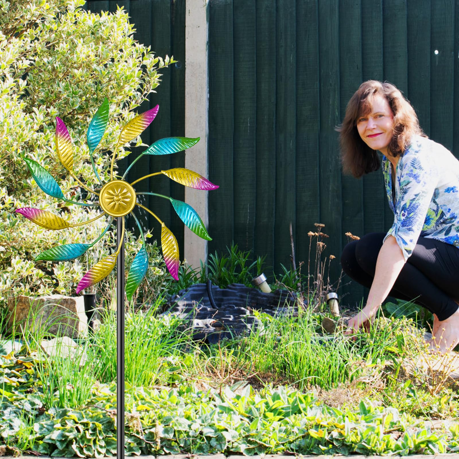 Girandola Da Giardino CIM Petite Sunflower – Doppia, Altezza 160 Cm, Ruota 40 Cm, Girasole, Resistente Alle Intemperie