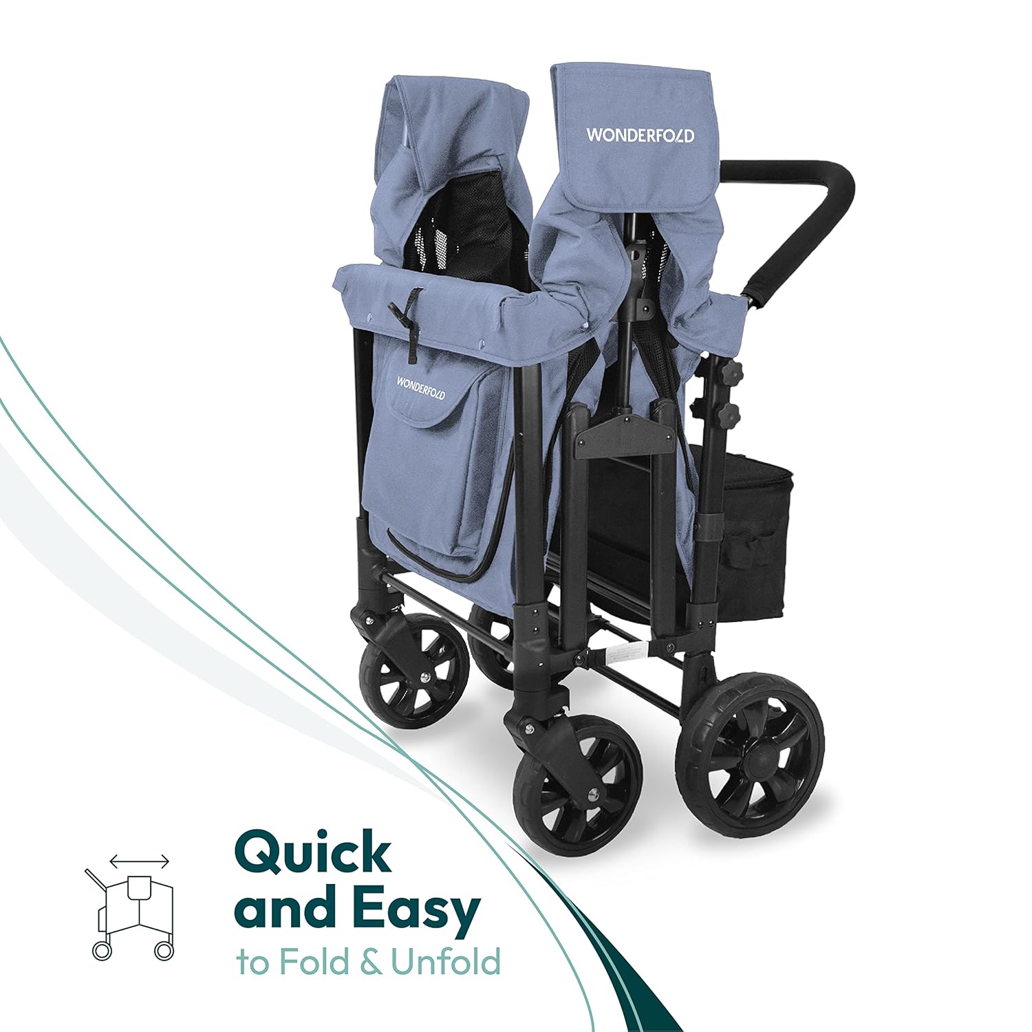 WONDERFOLD W1 Original Stroller Wagon (2 Plazas) – Cochecito Plegable Con Asientos Con Arneses De 5 Puntos, Mango Ajustable Y Toldo Para El Sol, Gris Ahumado