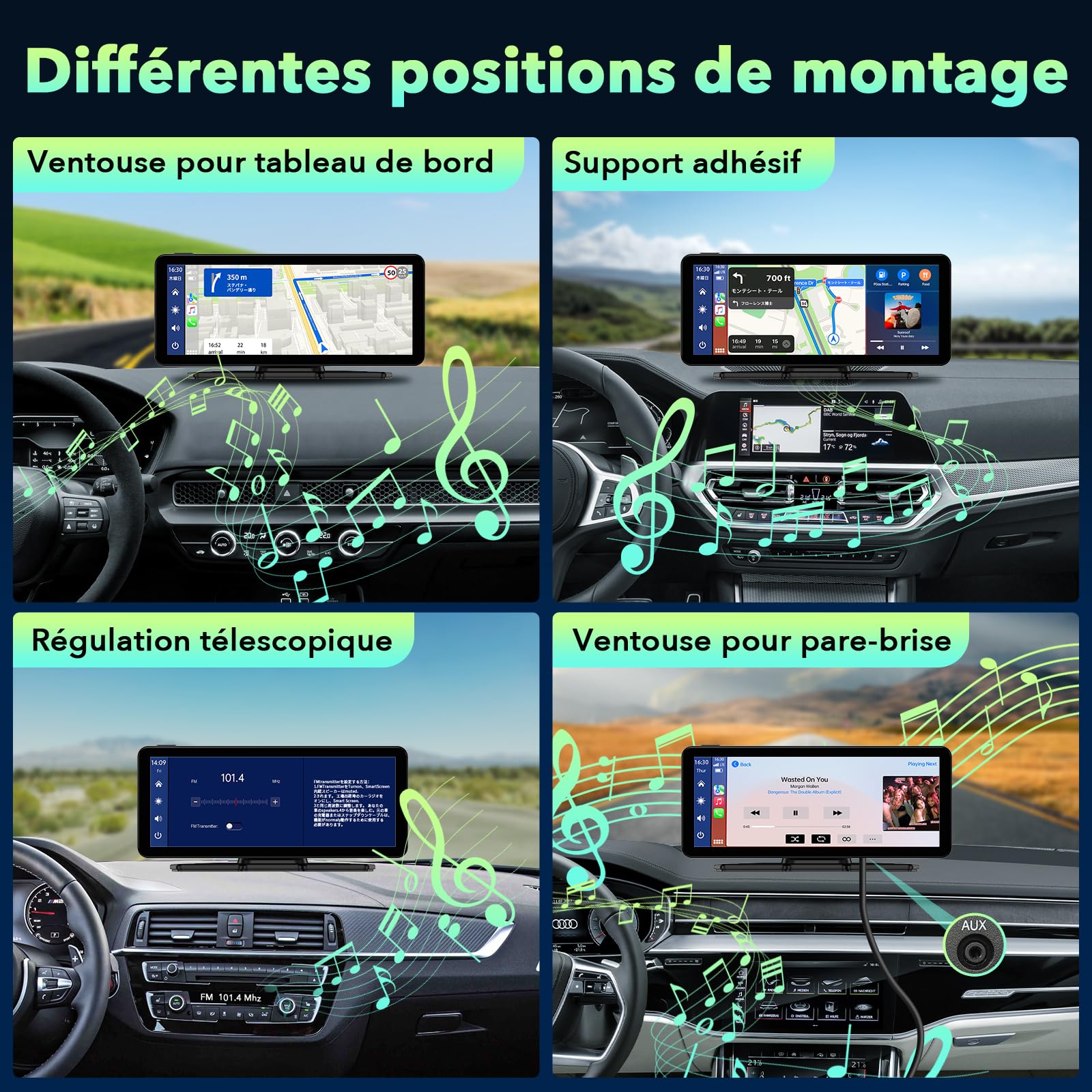 LAMTTO ÉCran CarPlay Voiture sans Fil avec Dashcam 2.5K Carte 64Go Incluse | Autoradio Portable 6,86 Pouces pour A-pple Car Play & Android Auto, Navigation GPS, Commande Vocale, Bluetooth 5.0
