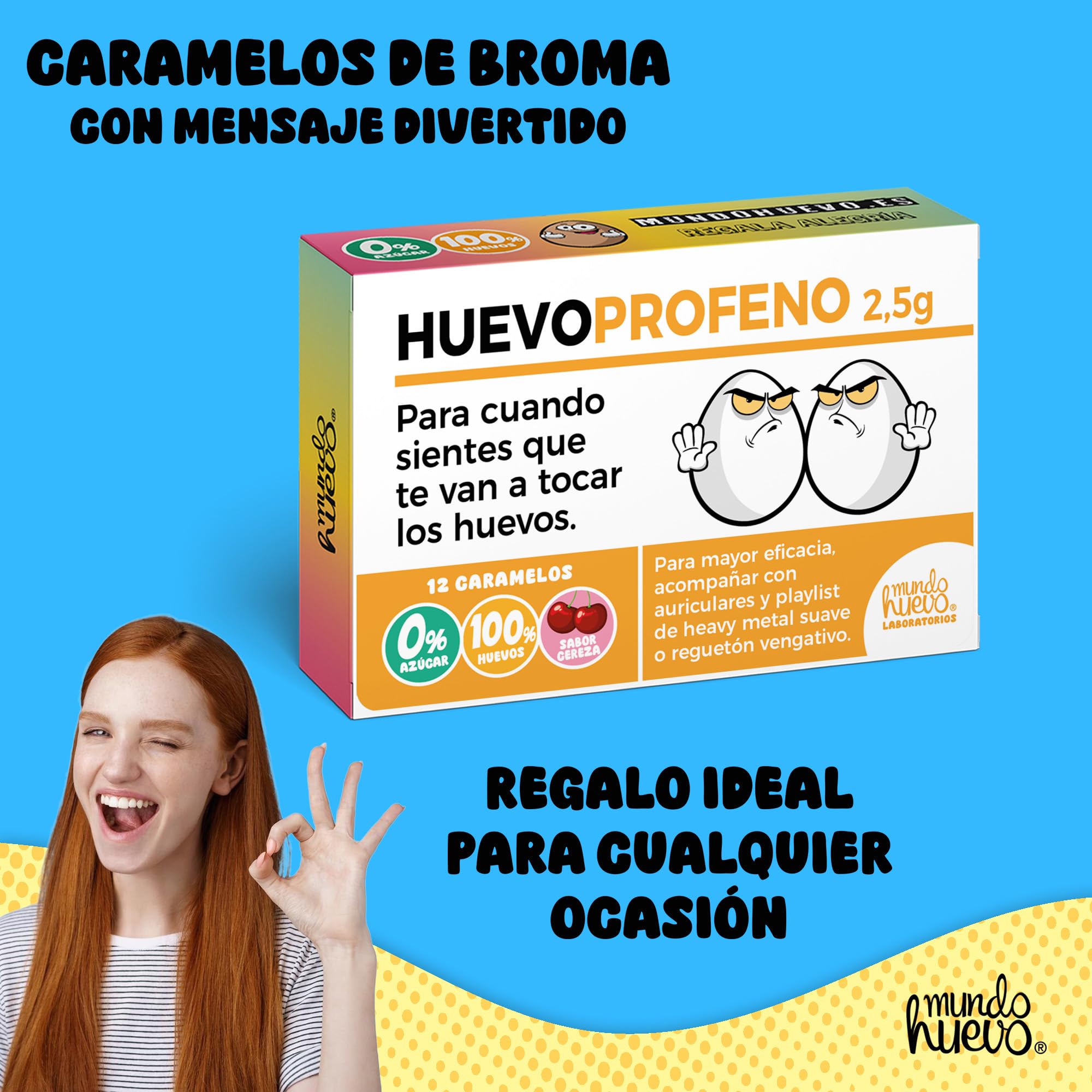 HUEVOPROFENO Caramelos de Broma sin azúcar 12 uds Caja Regalo Divertido