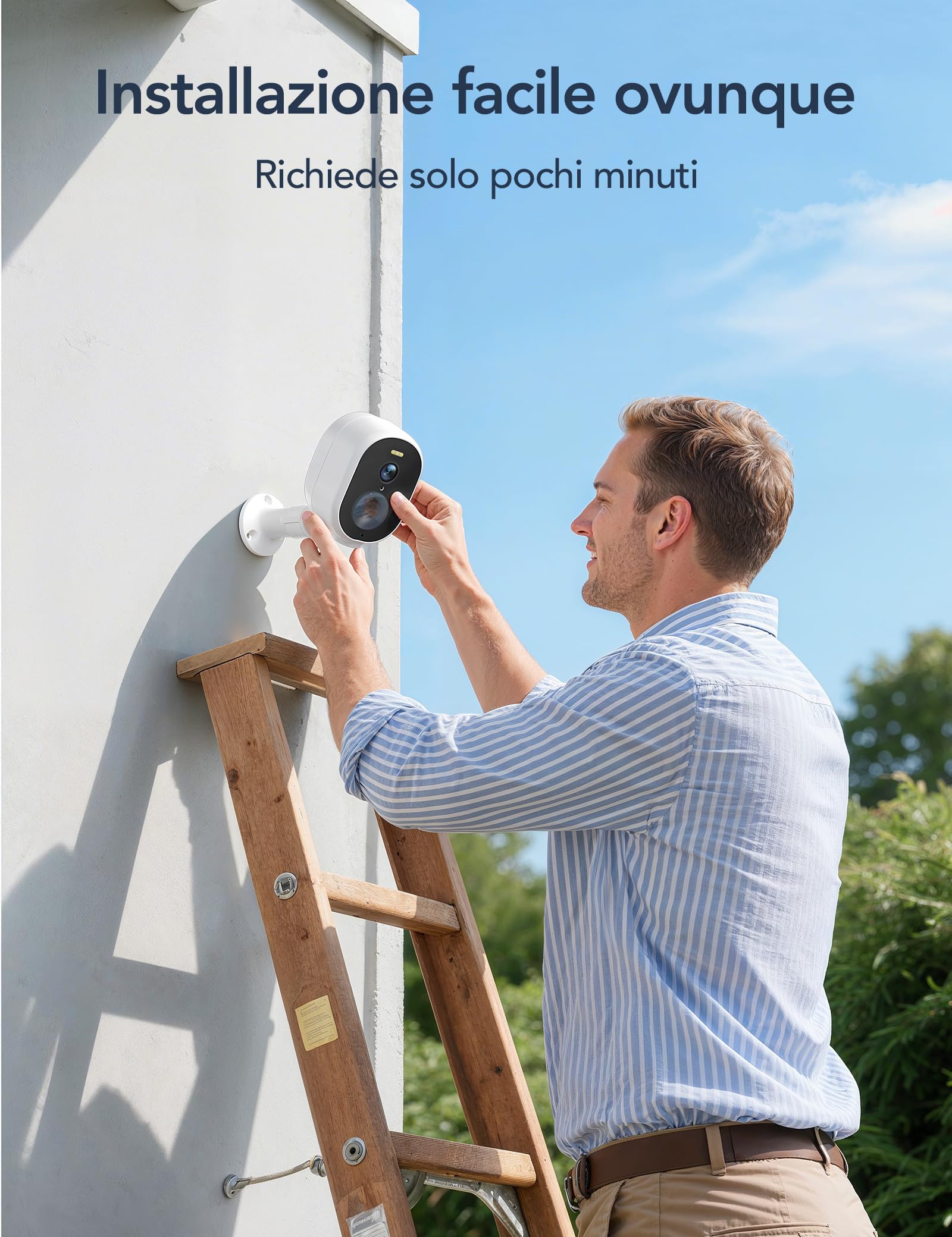 GNCC 2K Telecamera Wi-Fi Esterno Batteria Senza Fili Con Solare Pannello | Videocamera Esterno con Visione Notturna a Colori, Audio Bidirezionale, Allarmi PIR, Funziona con Alexa, 2.4G/5GHz WiFi, IP65