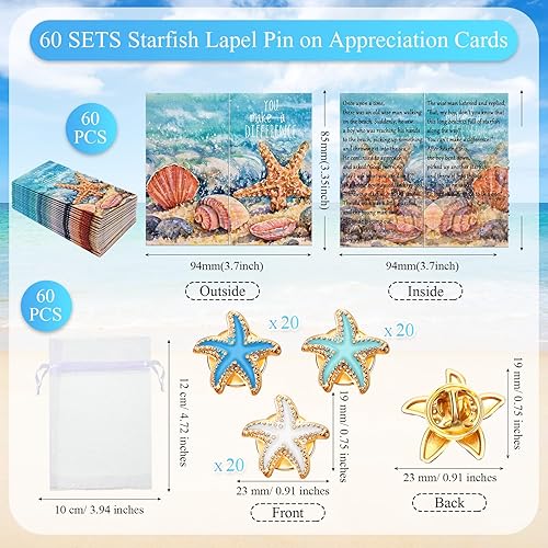 Miniatura 2 de Unittype 60 juegos de regalos de historia de estrellas de mar de agradecimiento, recuerdos de historias de estrellas de mar a granel, pines de
