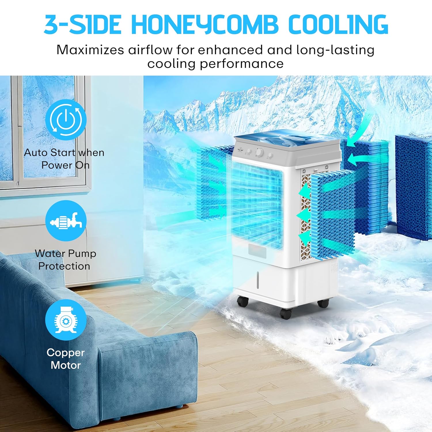 Power Guard Ice Max Plus 70L Air Cooler | High Speed Fan | 3 Speed Control | Honey Comb Pad |Ice Chamber &Amp; Fountain | Water Level Indicator | Works On Inverter | 15 Years Warranty (White)