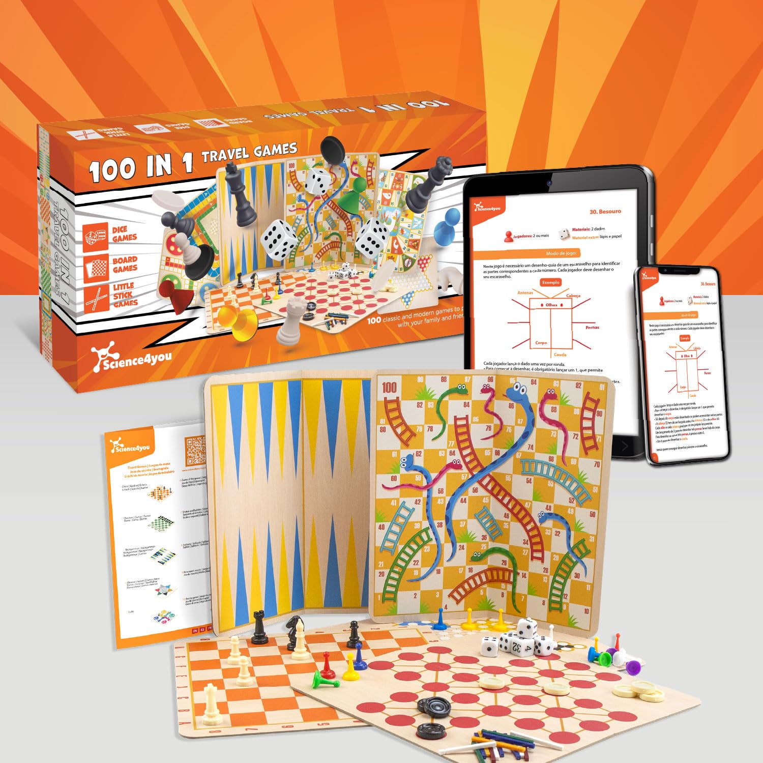 Science4you 100 in 1 Travel Games, Travel size 100 Family Board Games for Kids & Adults - Image 2
