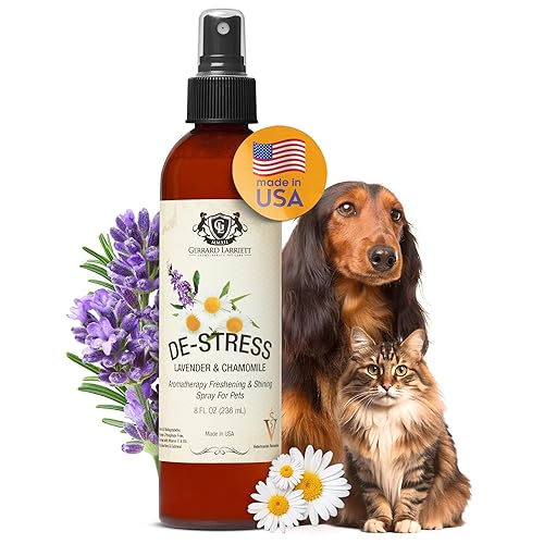 Gerrard Larriett: Aromatherapy Freshening & Shining Spray For Pets - Chamomile & Lavender Dog Spray Scent - Premium Pet and Puppy Calming Products - Dog Calming Spray Anxiety Comfort - 8 FL OZ - De-stress Lavender & Chamomile