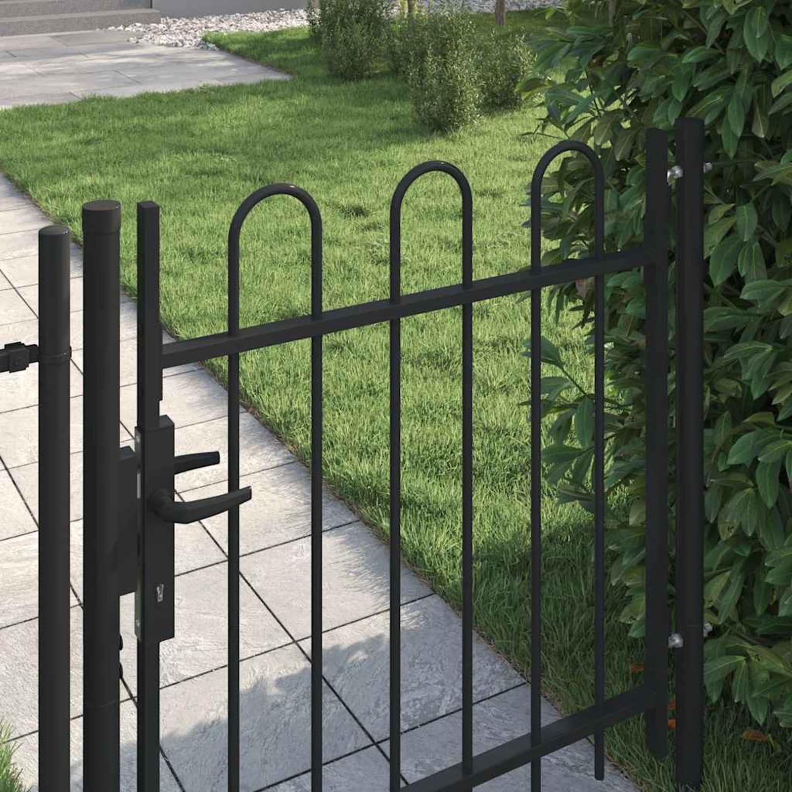 Homgoday Cancello a Singola Anta con Archi in Acciaio 1x1 m Nero, Cancello per Recinzione da Esterno Cancello per Giardino, Porta Staccionata Pedonale Barriera per Cortile Cancelletto da Giardino