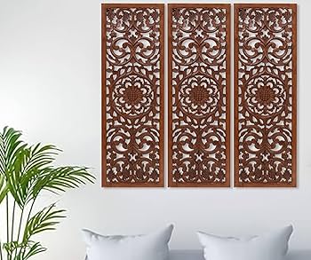 木彫り板装飾 Amazon.com: 雕刻木製牆壁藝術裝飾板– 3 件組(12 x 91 公分