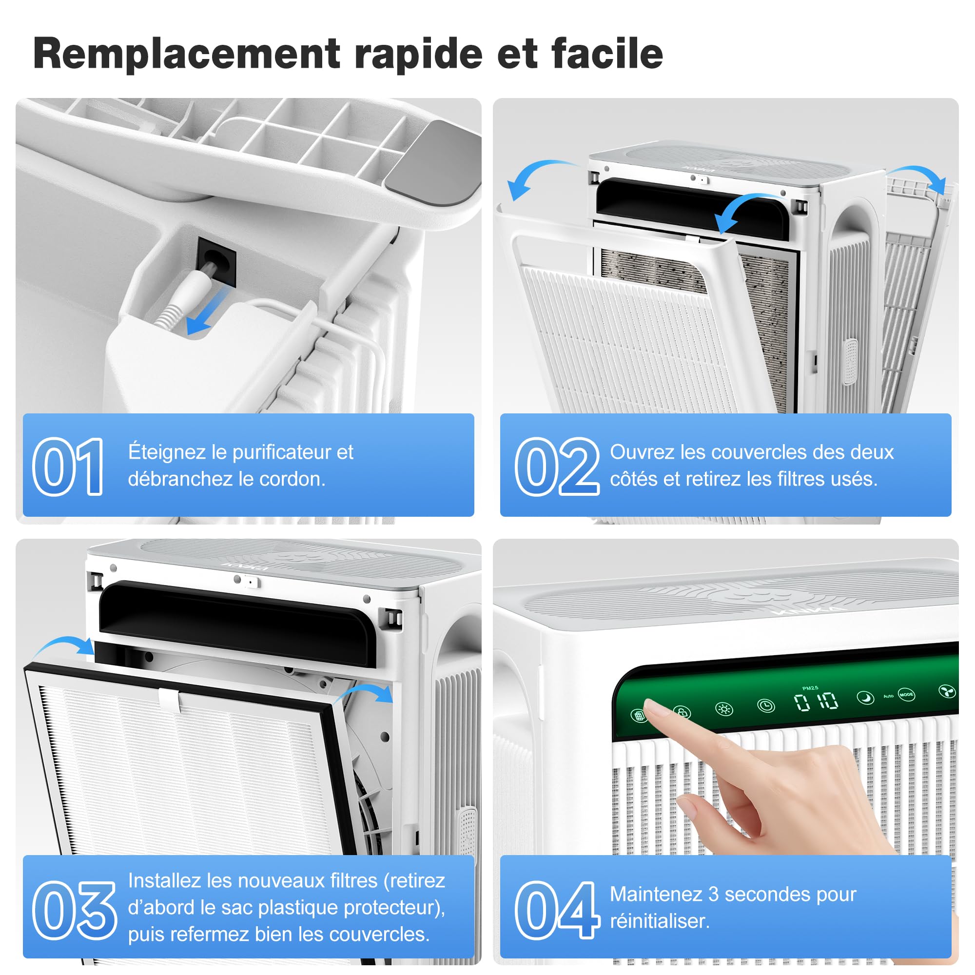KNKA Filtre pour APH4000, Lot de 2 Filtres 2-en-1 HEPA & Charbon Actif | Élimine 99,97 % des Pollens, Odeurs et Poussières en Mode Sommeil, Idéal Contre les Poils d’Animaux