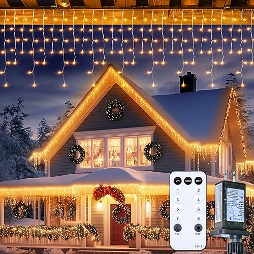 Miniatura 1 de Minetom Luces de carámbano para exteriores, 66 pies, 736 luces LED de Navidad blancas cálidas con 138 gotas, luz de Navidad de carámbano para