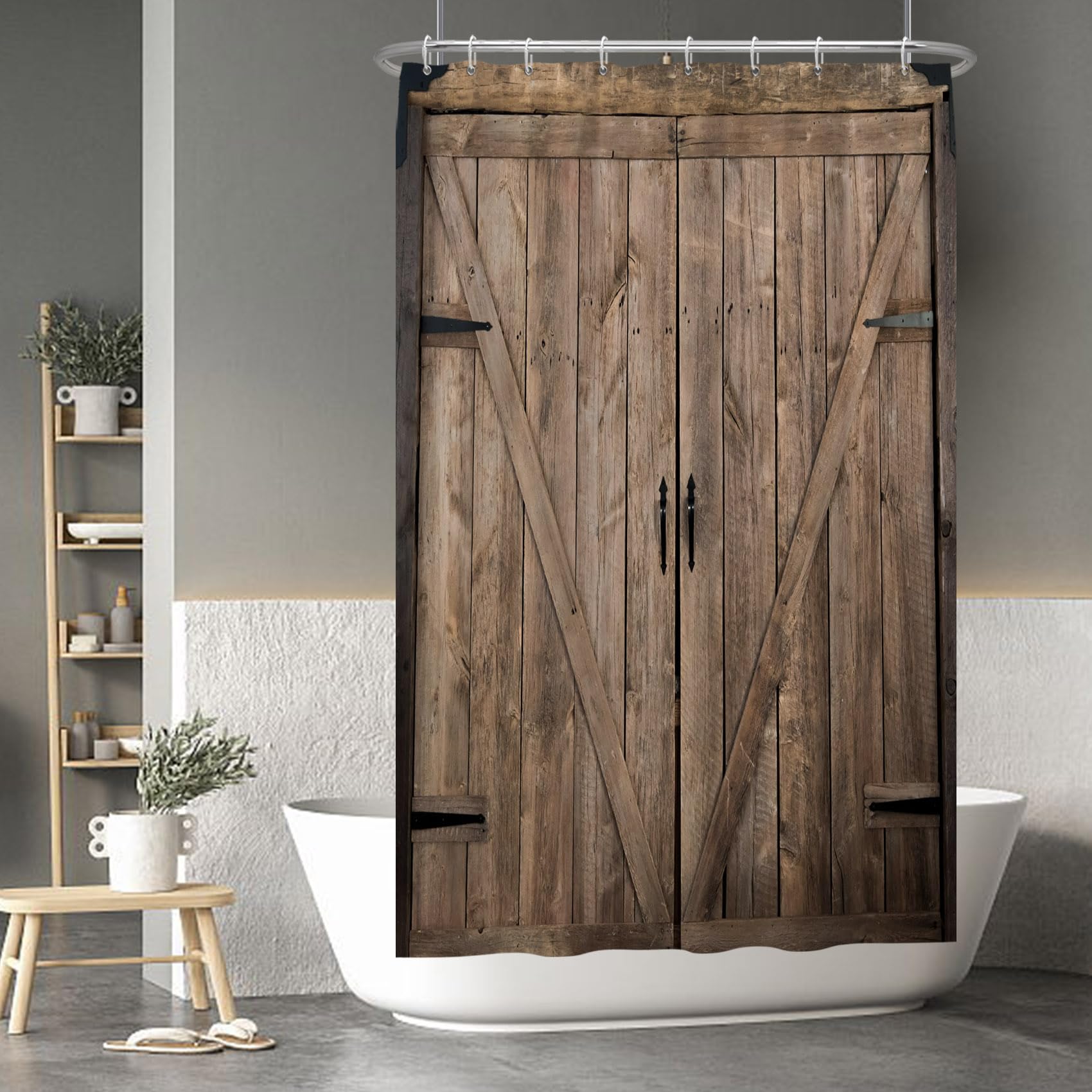 Baocicco Wooden Barn Door Shower Curtain Sets Rustic Vintage Shower Curtain for Farmhouse Rural Art Bathroom Decor Living Room Waterproof Durable