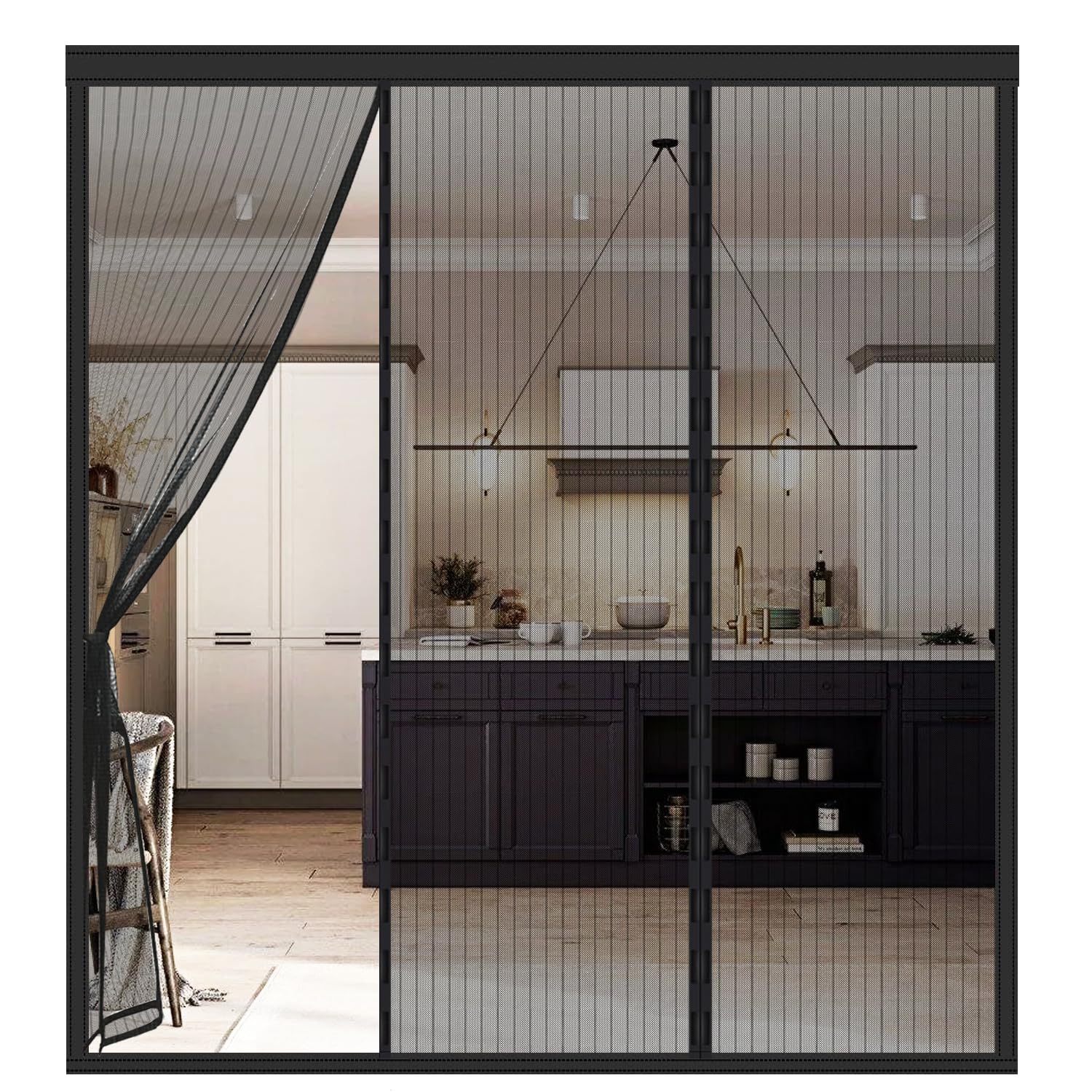 Fly Screens Doors Nets 180(60/60/60) 200cm Patio Curtain Insect Mesh for Keeping Out Flies & Bug, Flyscreen French Doors, Mosquito Double Door Magnetic ScreenFly Doors (Black) — image 1