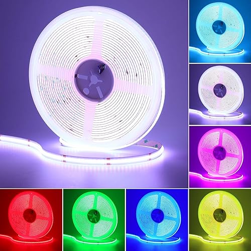 Miniatura 1 de GOMING Tira de luz LED COB RGB de 24 V, 32.8 pies, 576 LEDsM, flexible, alto brillo, 14 WM, brillo uniforme IP20, sin impermeable, cinta de luces