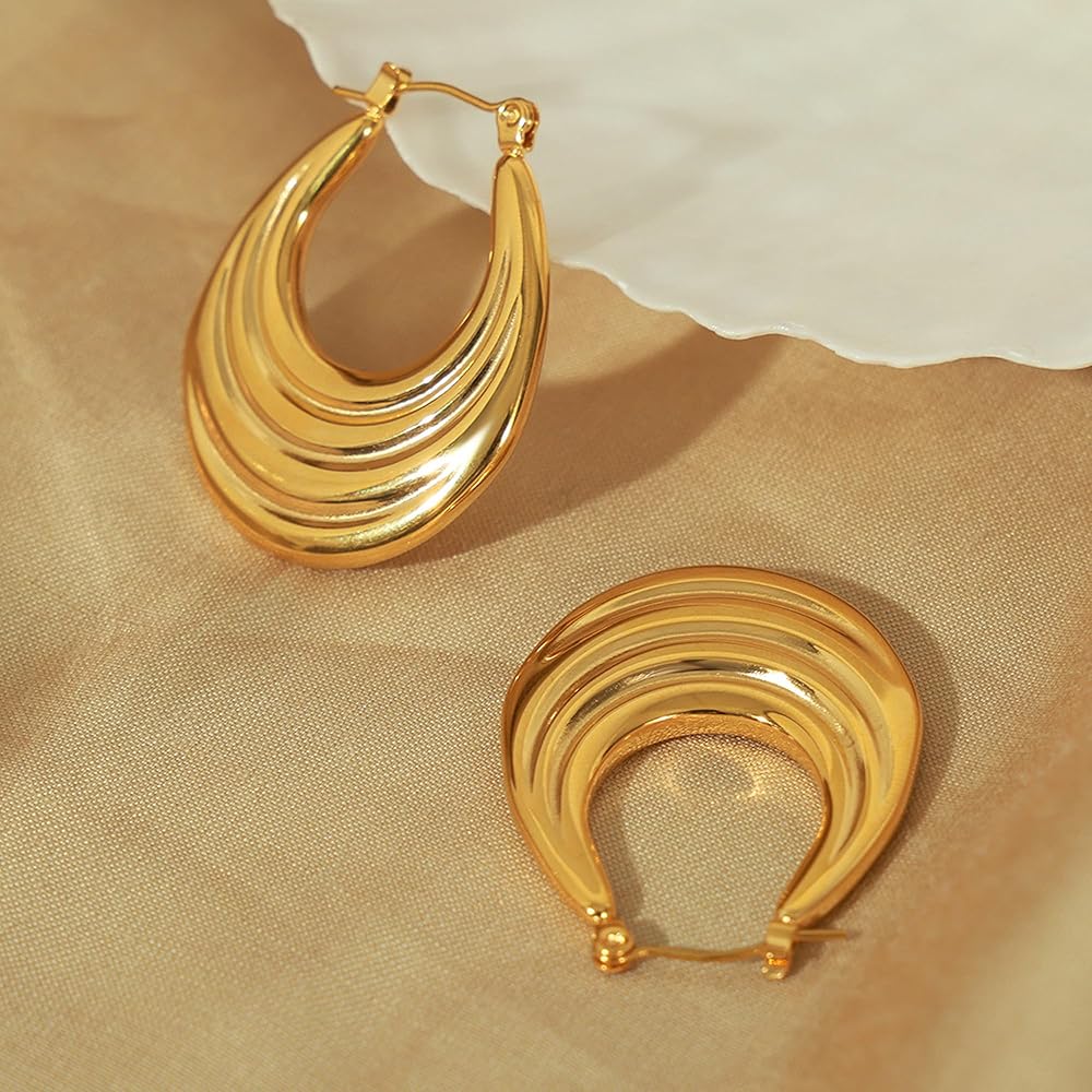 Amazon.com: KASFREE Titanium Gold Hoop Earrings Chunky Hoops
