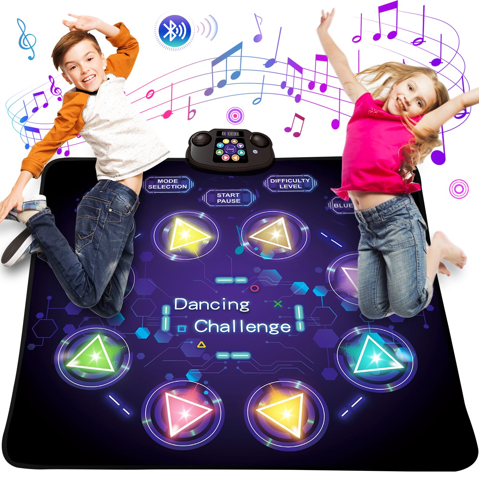 Ulikey Alfombra de Baile para Niños, Almohadilla de Baile Electrónica con 8 Botones Iluminados y Bluetooth, 8 Modos y 3 Frecuencias, LED Alfombra Musical Regalo Cumpleaños Navidad para Niños