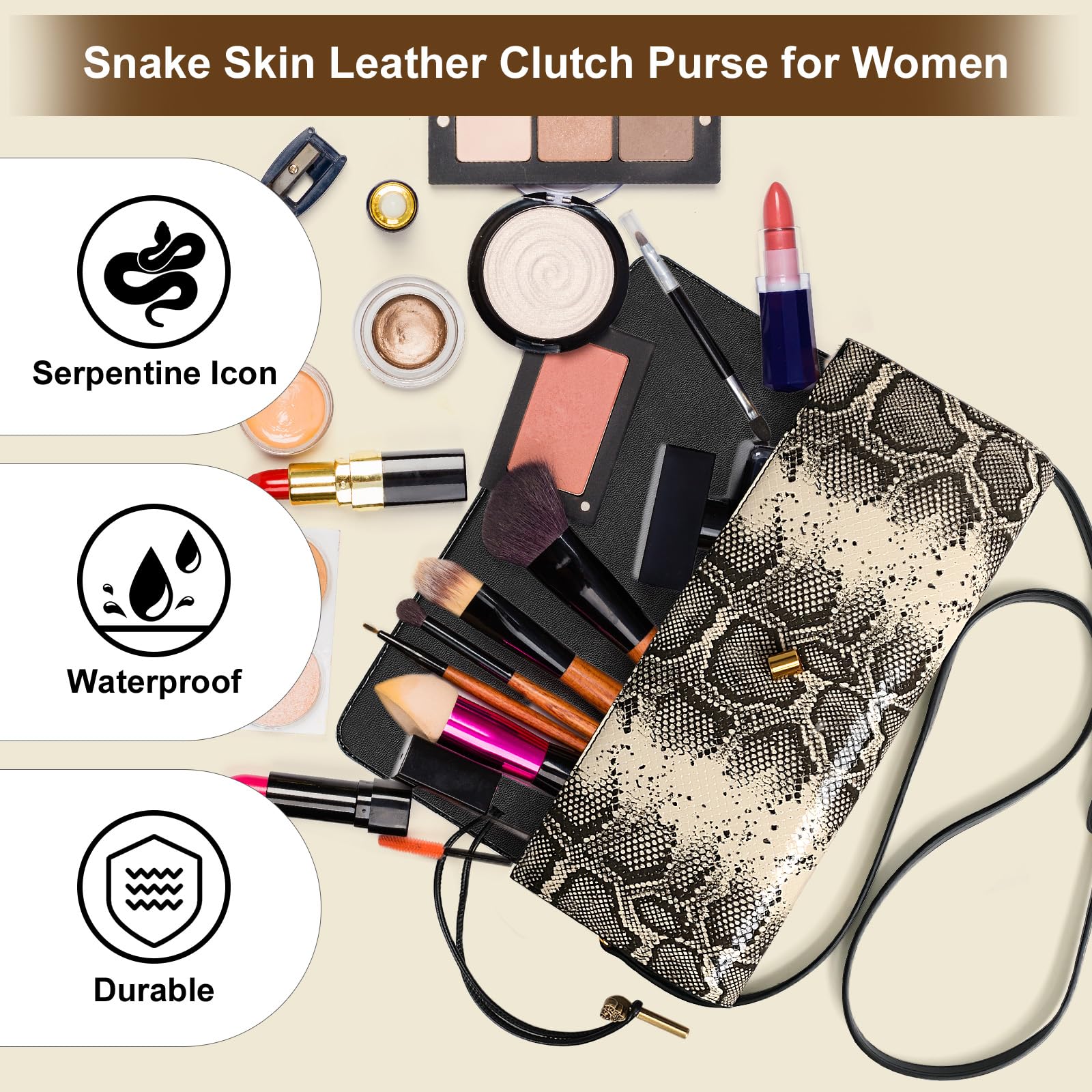 Bolso de mano de piel de serpiente, bolso cruzado de noche, bolso de hombro formal para mujer, snake print, Piel de serpiente