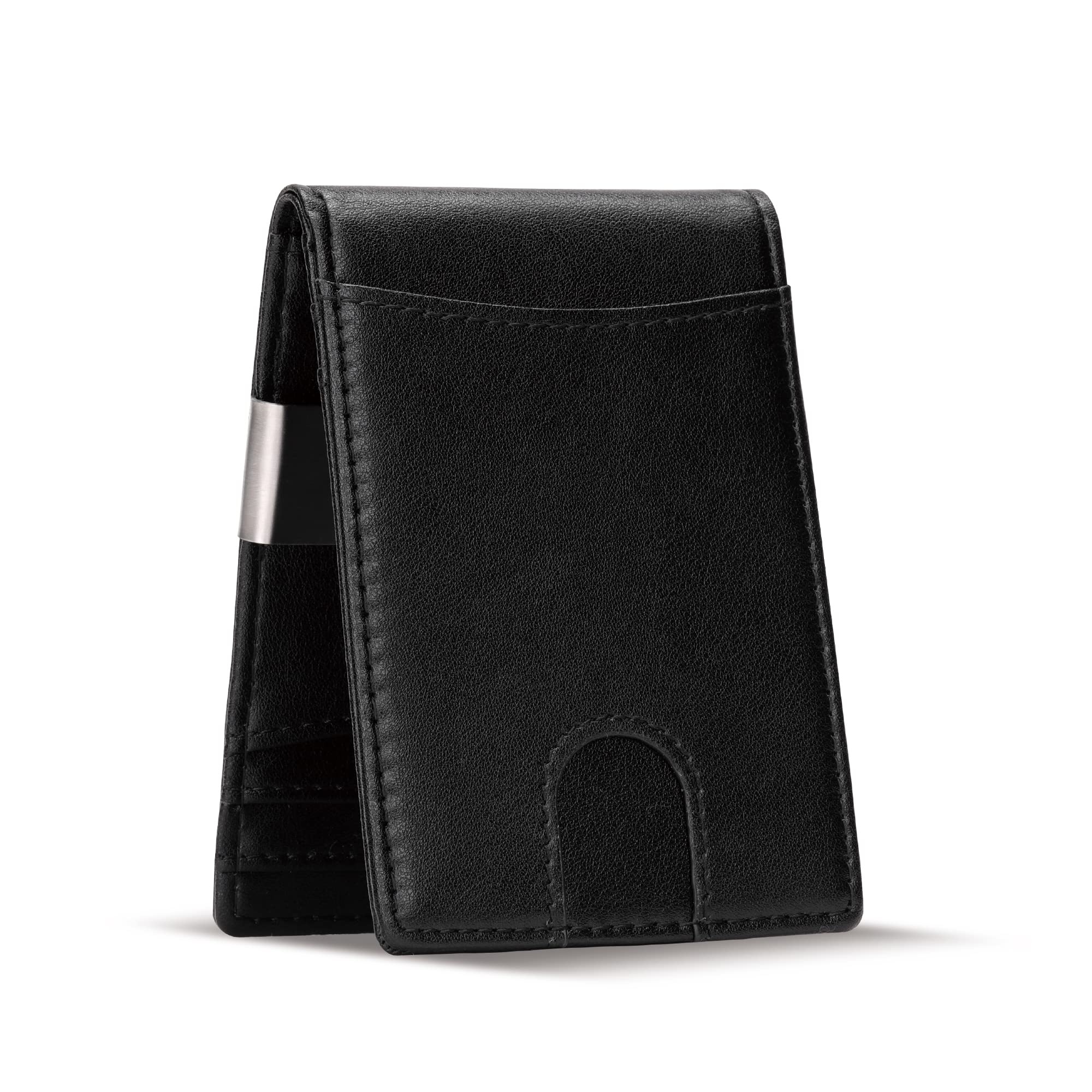 Men’s Wallets RFID Blocking Bifold Leather Men Wallet with Metal Cash Clip, Slim Thin Wallet with 4 Credit Card Slots, 2 ID Windows, 3 Slip-in Pocket,ABWL221M,Black