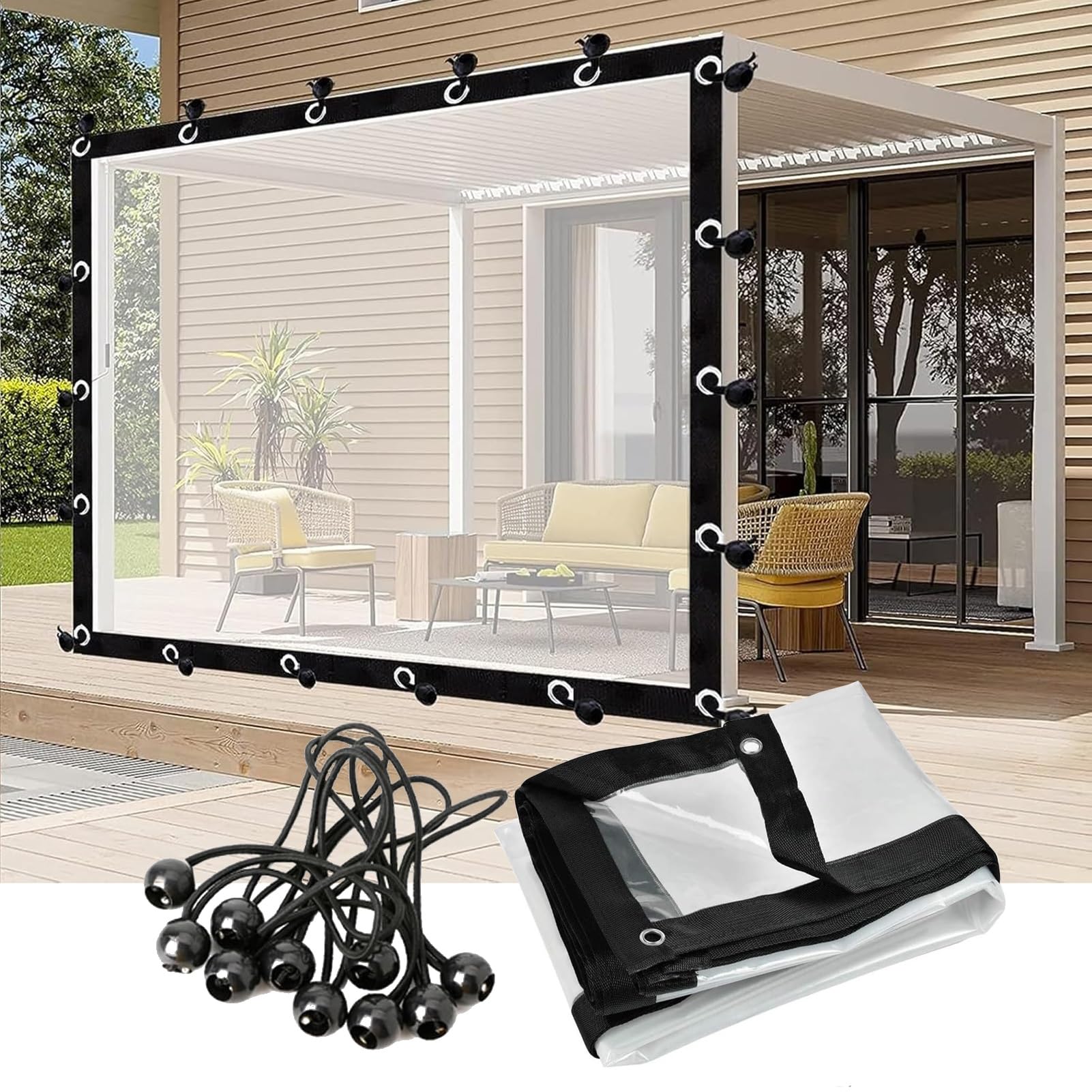 Pochy Clear Waterproof Side Panels For Pergola, Outdoor Plastic Curtains With Eyelets 0.14Mm Garden Gazebos Curtain Pvc Plastic Partition Screen(7'X10'/2X3m)