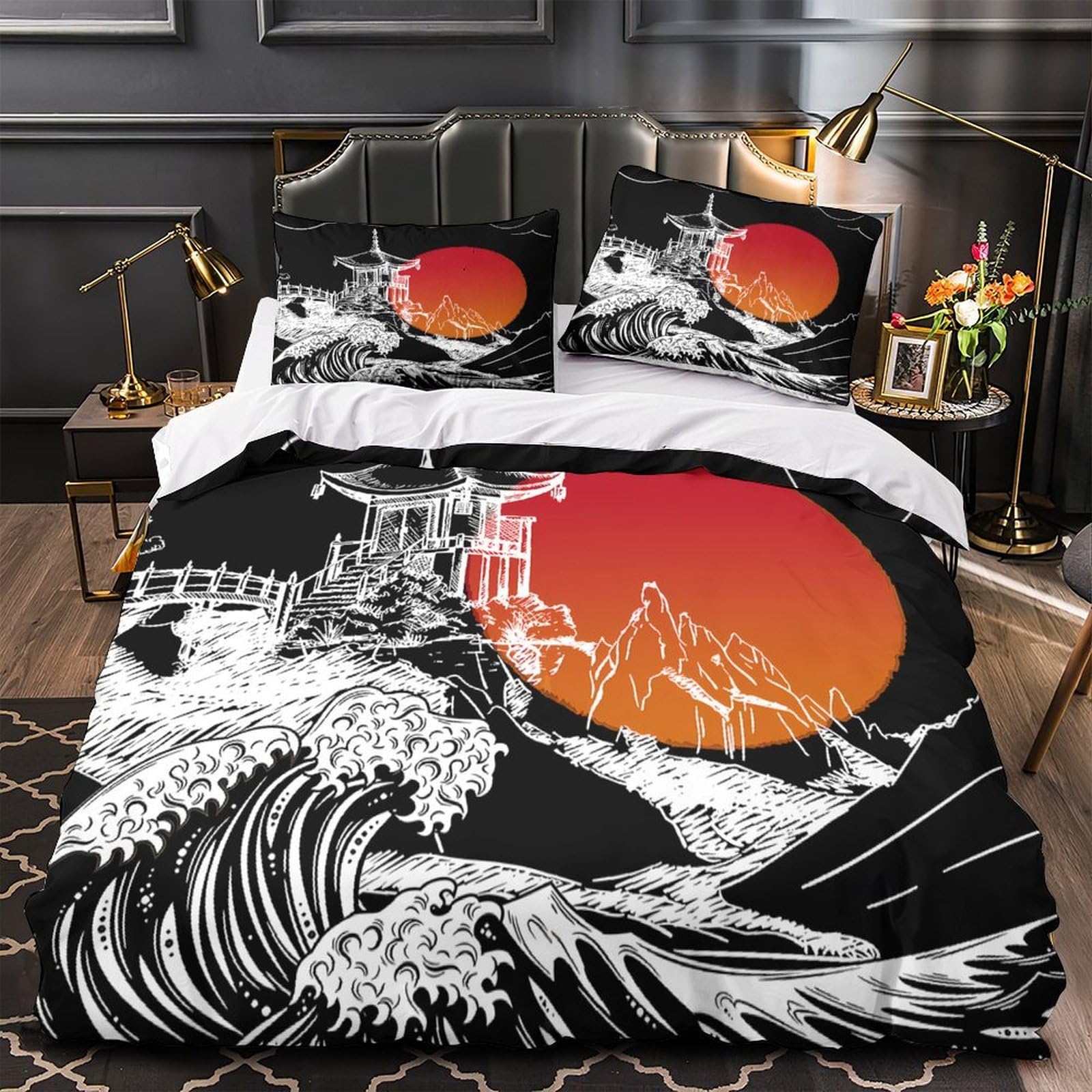 Parure de lit japonaise 140x200 en microfibre ultra douce impression 3D