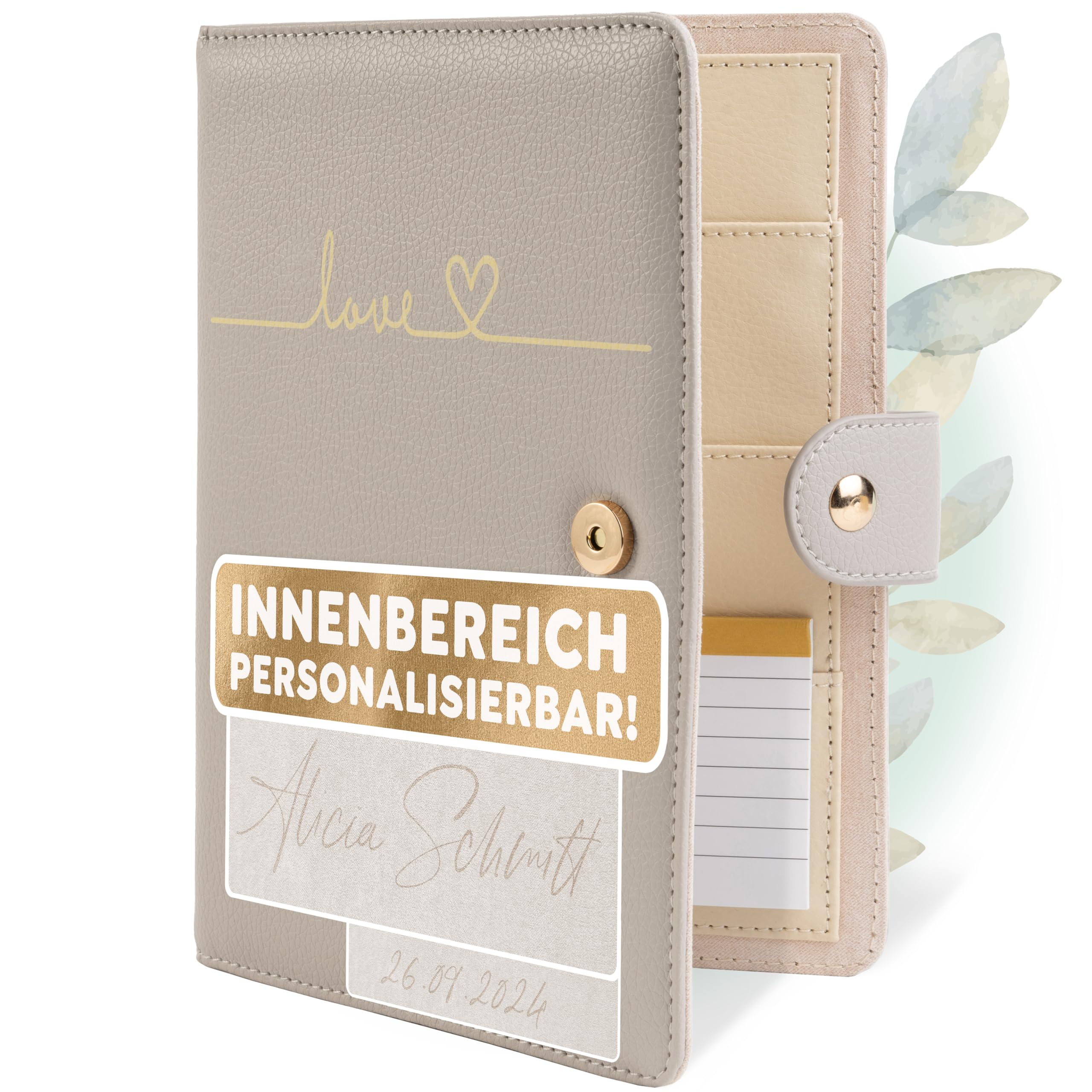 TWIVEE - Mutterpasshülle (Love - personalisiert) - Organizer mit Magnetverschluss - Deutscher Mutterpass - Mutter-Kind-Pass - Inkl. Notizblock und 8 Fächern