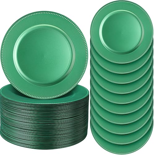 Dandat Paquete de 50 platos de carga de 13 pulgadas, platos redondos de plástico con borde de cuentas, platos de servicio reutilizables, cargadores