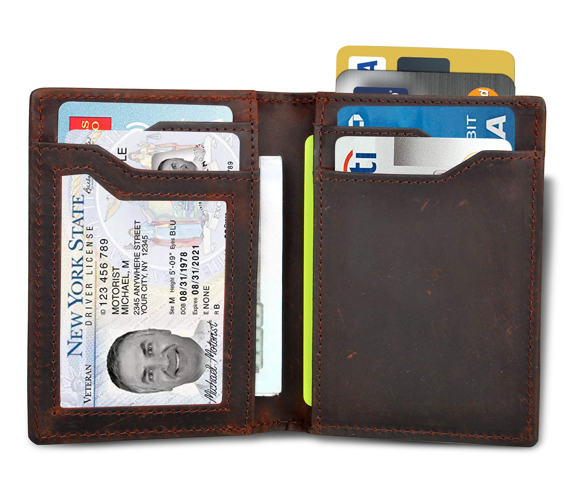 Minimalist Slim Thin bifold Wallets For Men Leather Front Pocket Rfid Western Wallet Travel Vintage Id Card Texas Brown