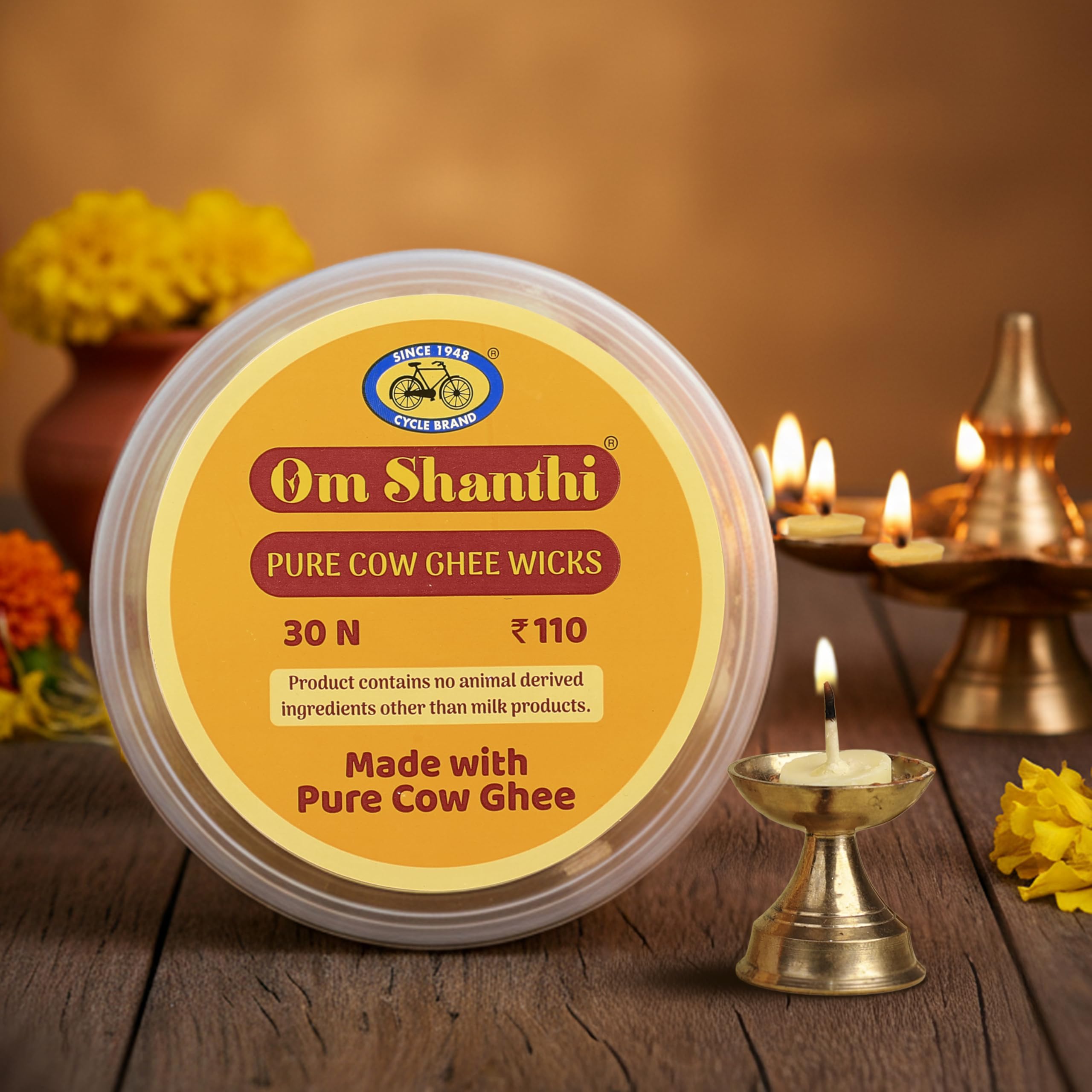 Cycle Pure Om Shanthi Pure Cow Ghee Wicks – 30N | Ready-to-Light Diya Battis | Wax-Free, Long-Lasting, Easy to Use | for Daily Puja, Aarti & Festivals-image-38
