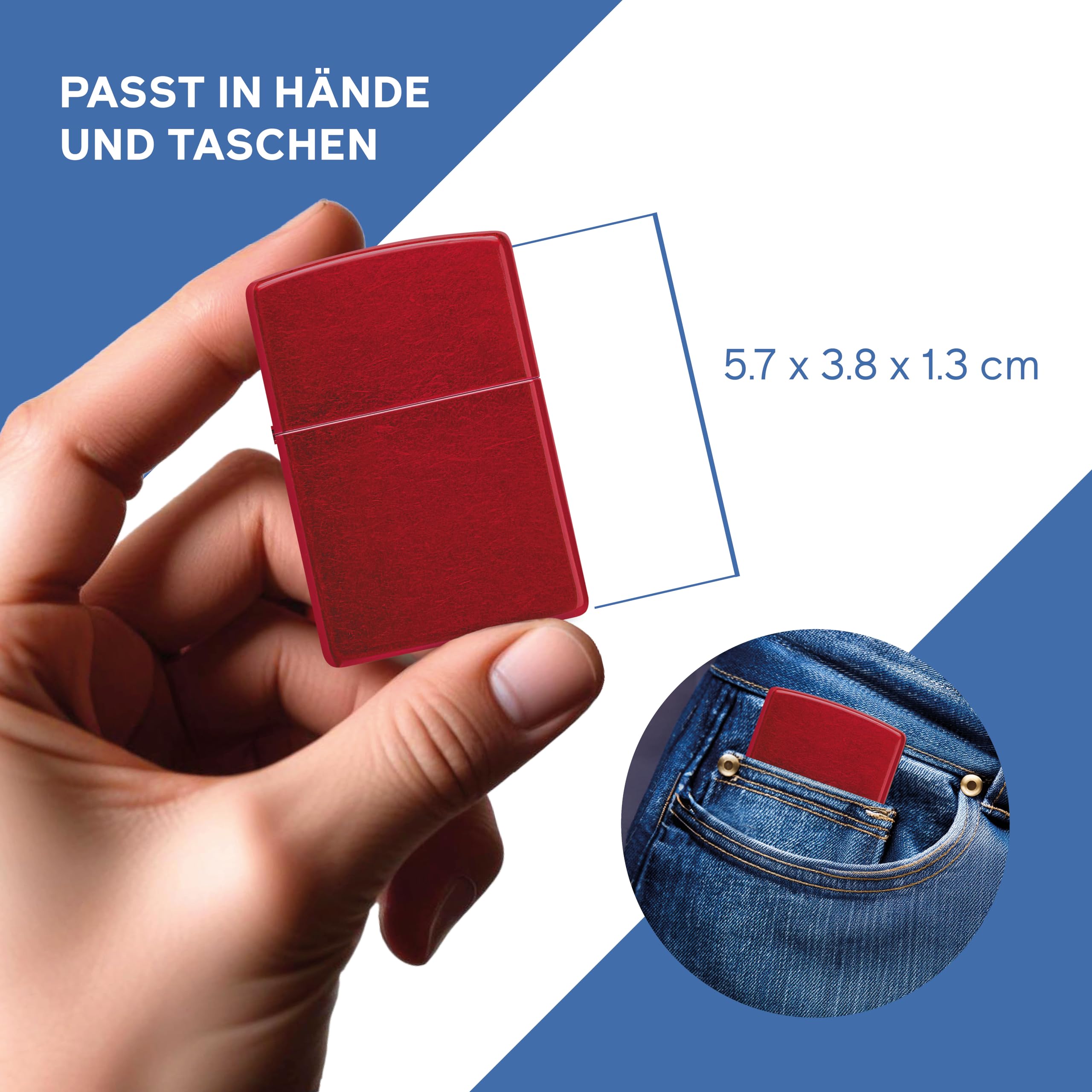 Zippo Sturmfeuerzeug - Candy Apple Red mit seitlicher Flammengravur - Nachfüllbar - Wiederverwendbar - Windfestes Design - Geschenkbox - Made in USA - Amazon Exclusive – Bild 5
