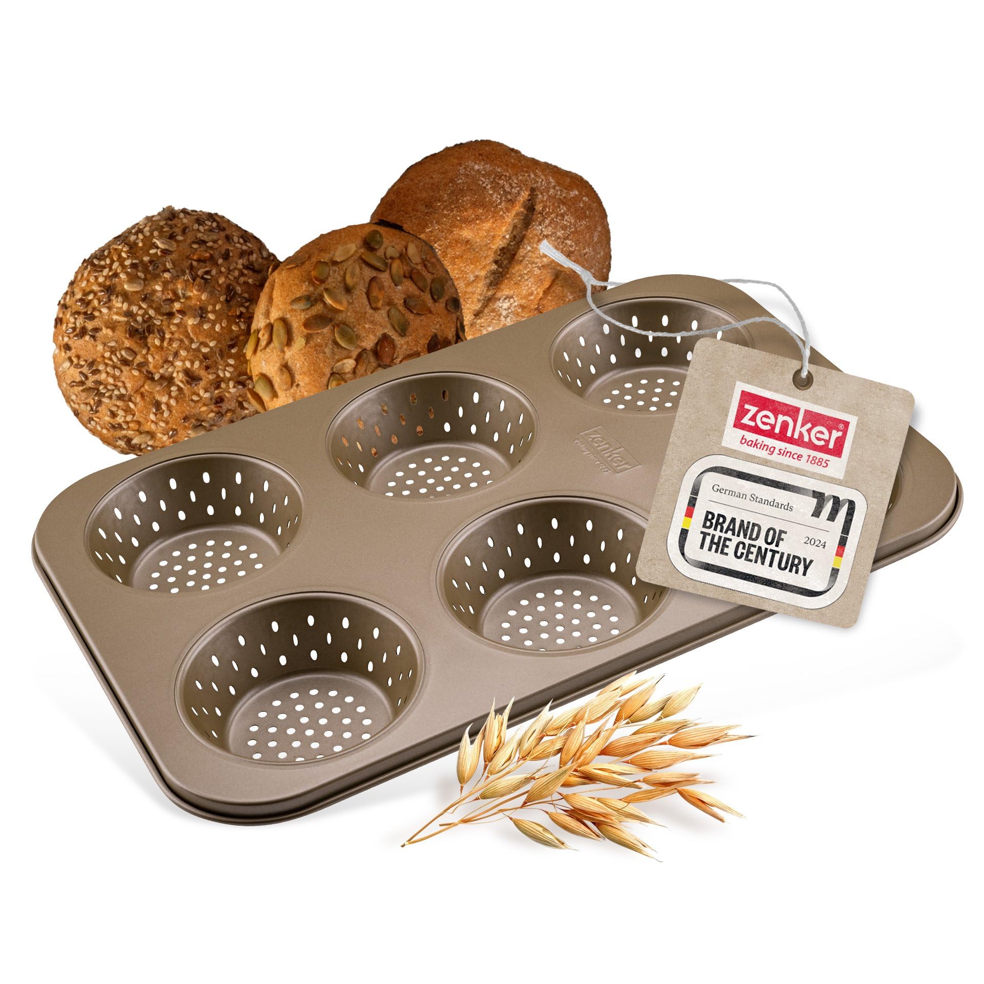 Zenker 6 teglie per panini – Stampo perforato per panini croccanti – Rivestimento antiaderente che impedisce l'incollaggio – Resistente al calore fino a +230°C, 34 x 22 x 3 cm